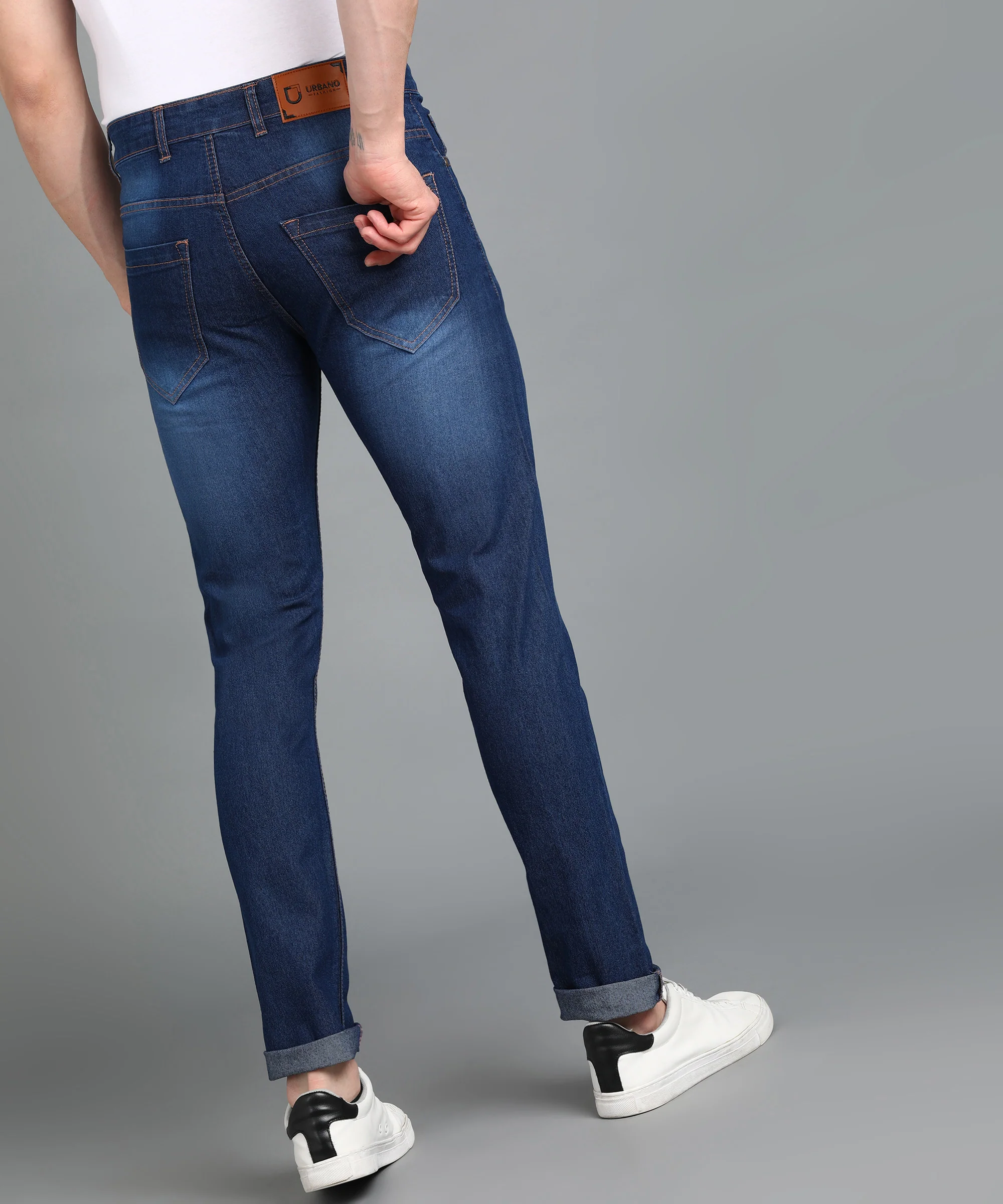 Men's Dark Blue Slim Fit Washed Jeans Stretchable - Image 3