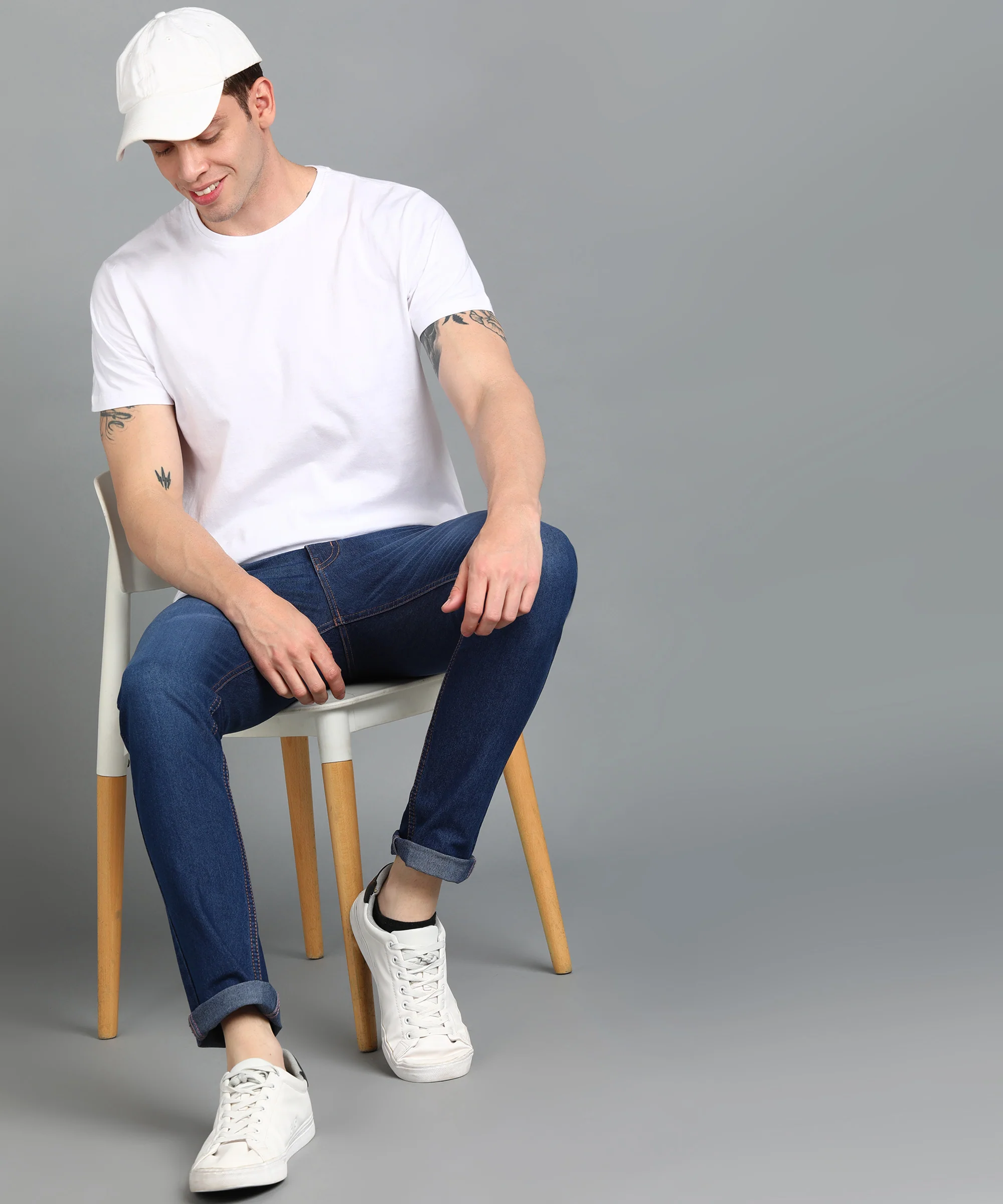 Men's Dark Blue Slim Fit Washed Jeans Stretchable - Image 4
