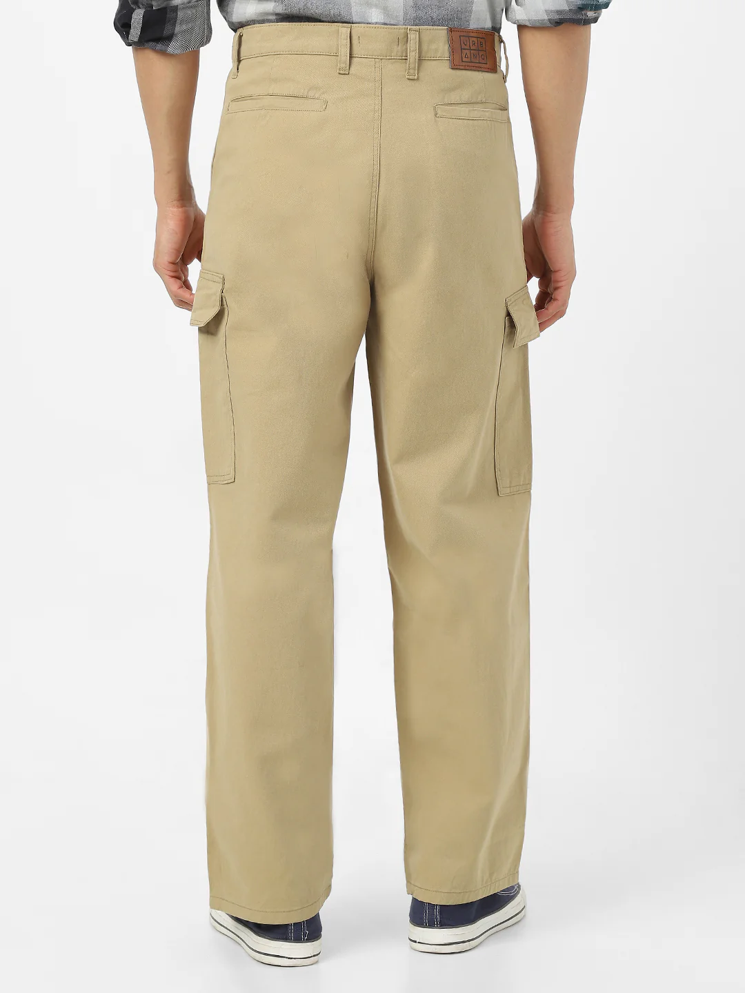 Men's Light Olive Loose Baggy Fit Solid Cargo Chino Pant with 6 Pockets Non-Stretchable - Image 3