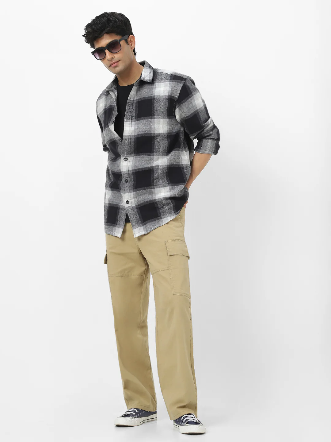 Men's Light Olive Loose Baggy Fit Solid Cargo Chino Pant with 6 Pockets Non-Stretchable - Image 4