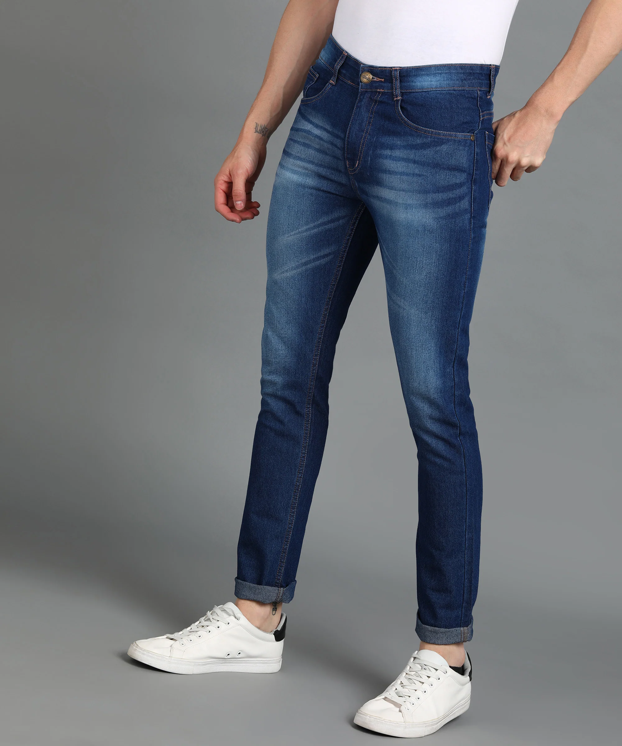 Men's Blue Slim Fit Washed Jeans Stretchable - Image 2