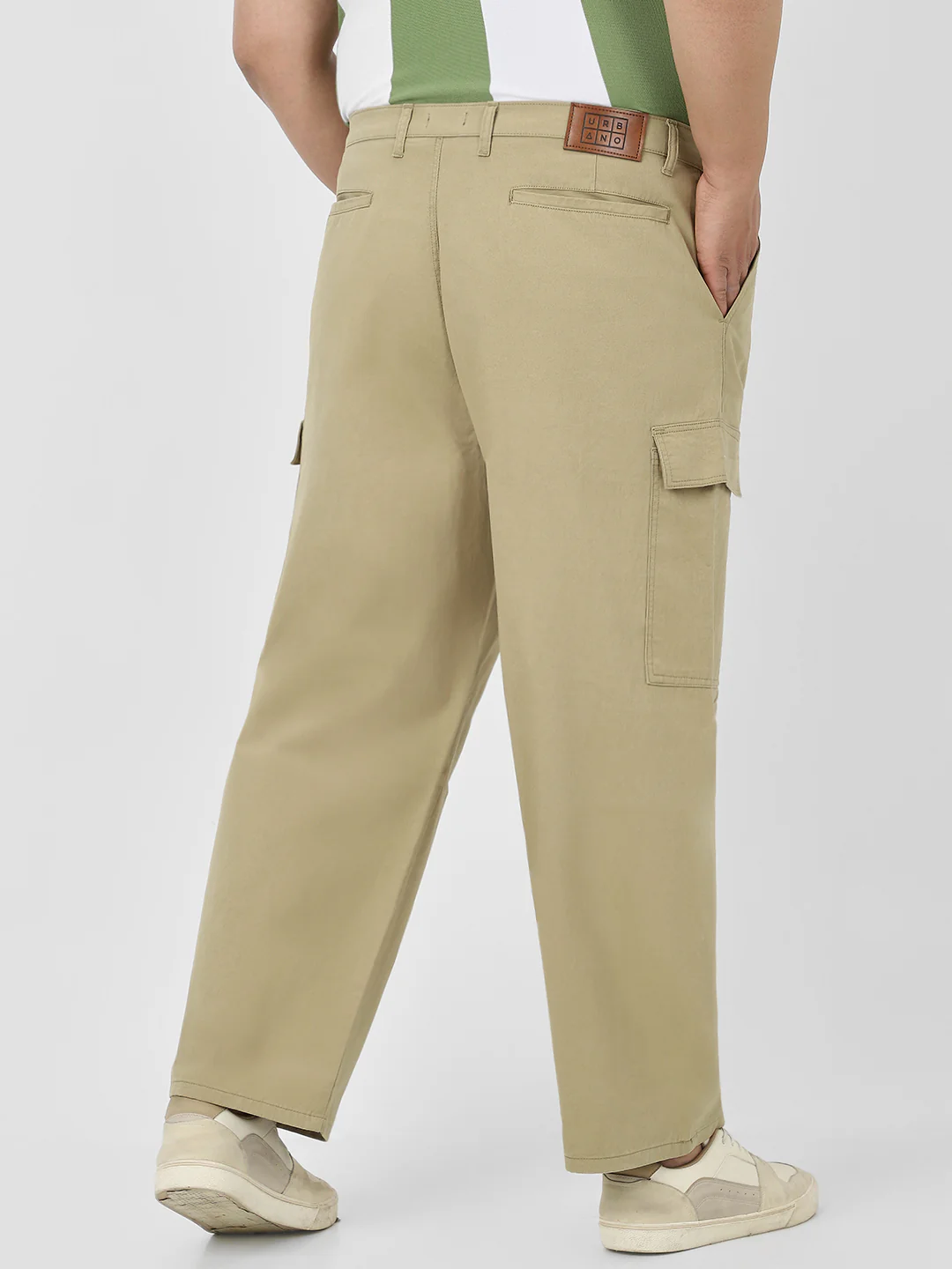 Plus Men's Light Olive Loose Baggy Fit Solid Cargo Chino Pant with 6 Pockets Non-Stretchable - Image 3