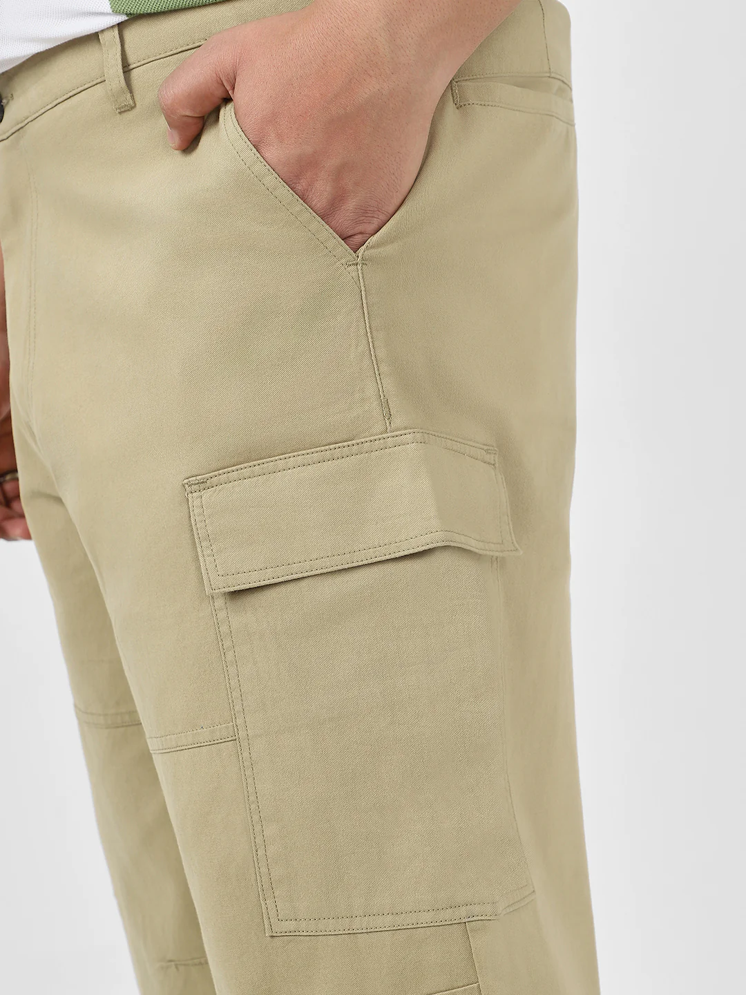 Plus Men's Light Olive Loose Baggy Fit Solid Cargo Chino Pant with 6 Pockets Non-Stretchable - Image 5