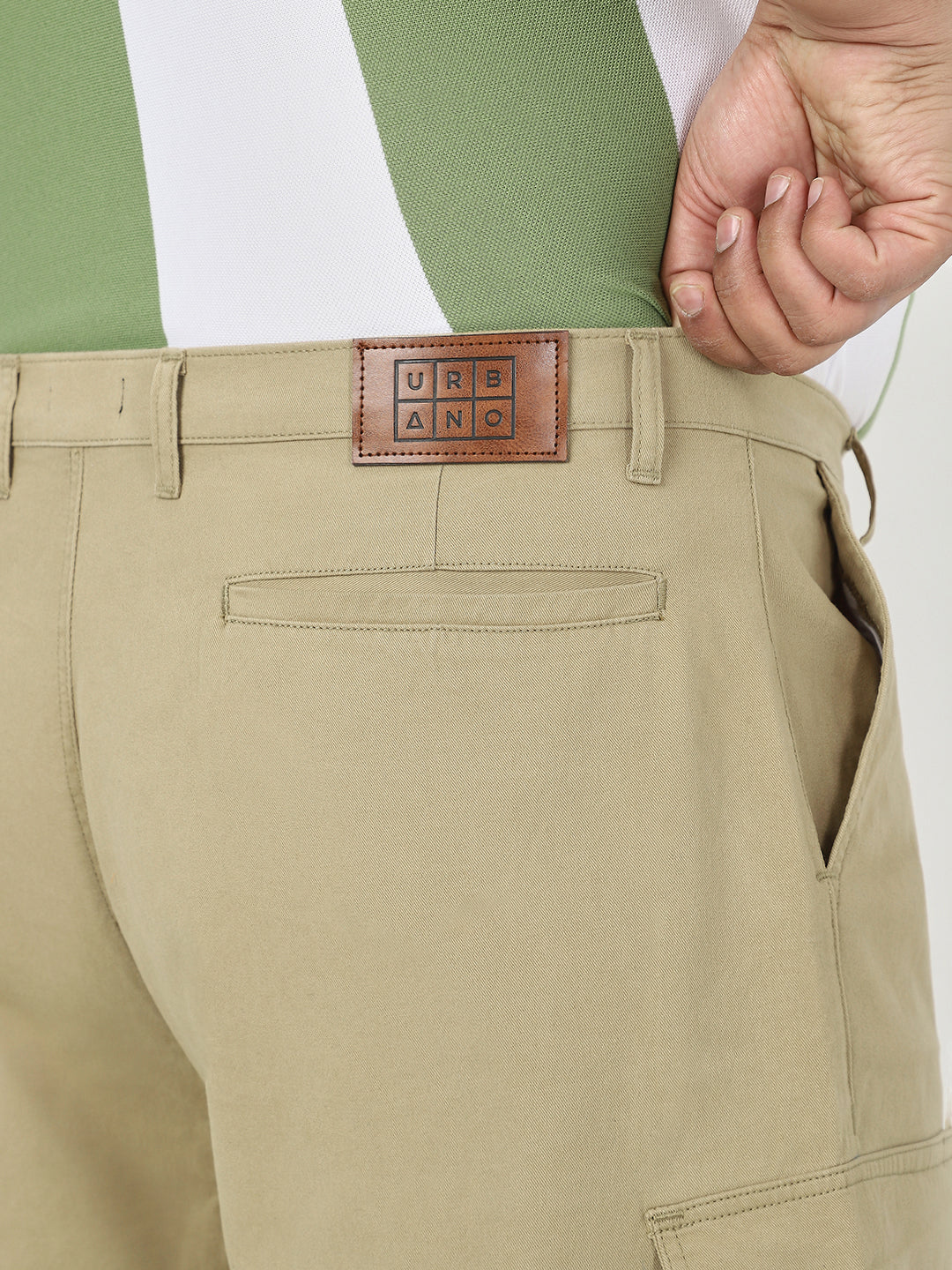 Plus Men's Light Olive Loose Baggy Fit Solid Cargo Chino Pant with 6 Pockets Non-Stretchable - Image 7