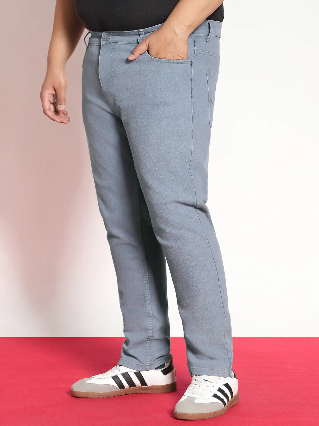 Plus Men's Light Grey Regular Fit Denim Jeans Stretchable - Image 3