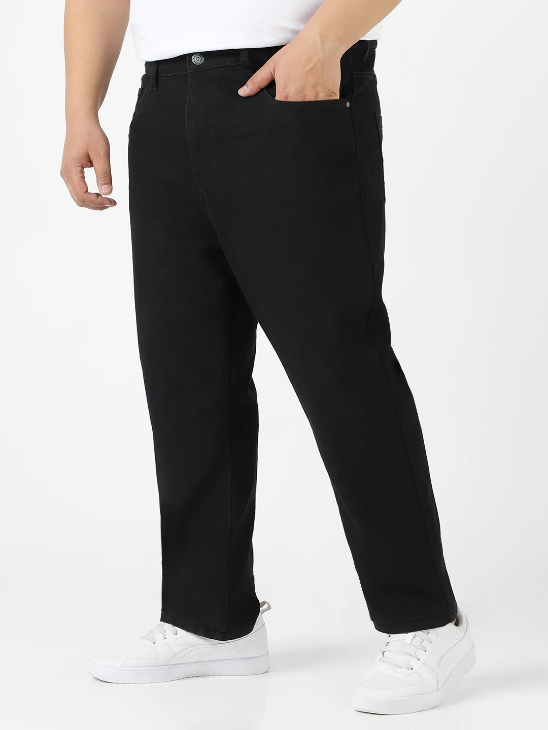 Plus Men's Black Regular Fit Denim Jeans Stretchable - Image 2