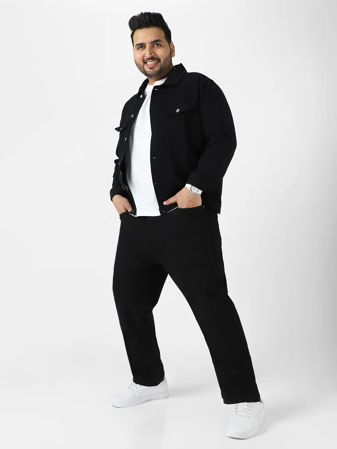 Plus Men's Black Regular Fit Denim Jeans Stretchable - Image 4