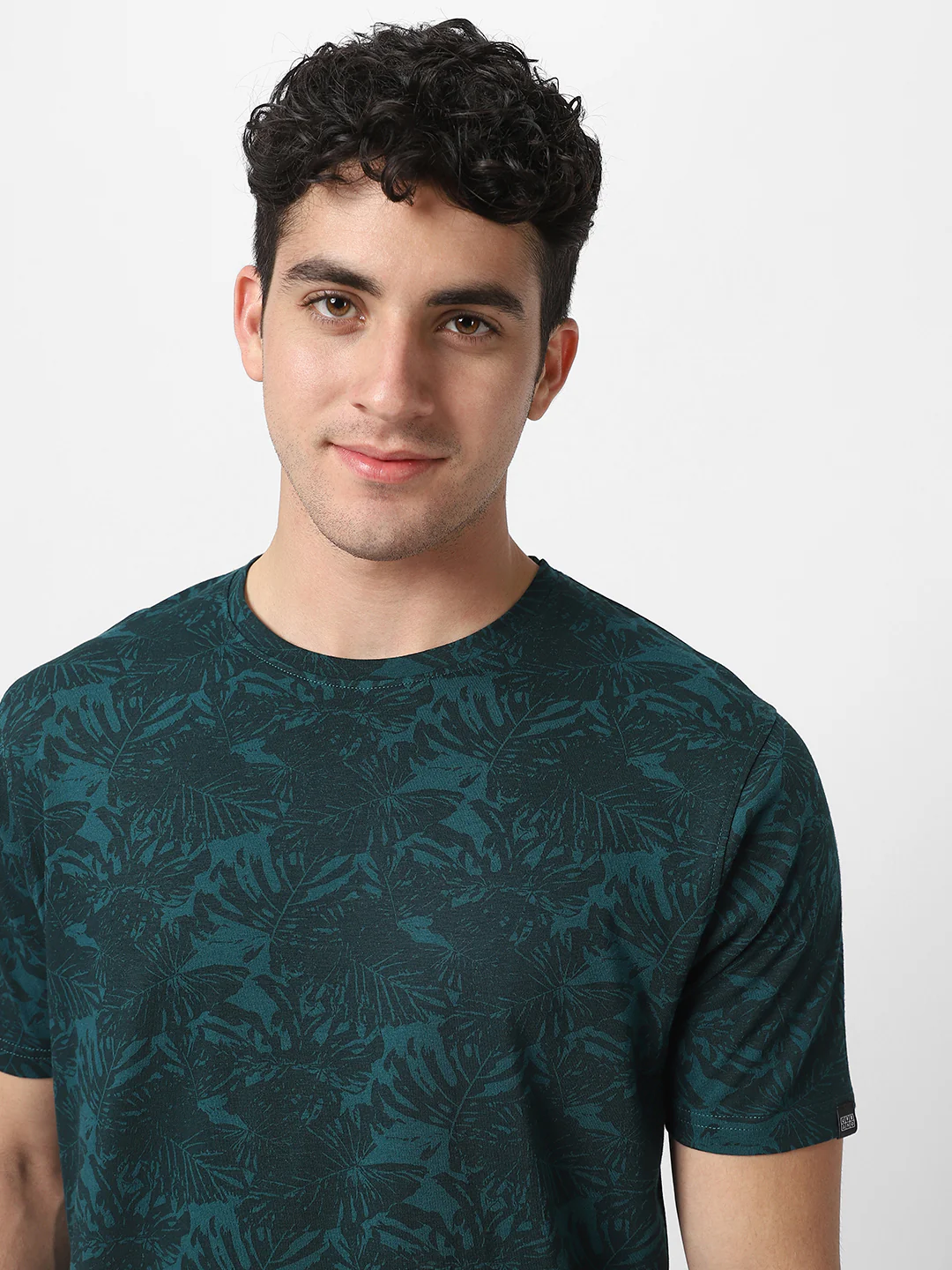 Men's Dark Green Printed Slim Fit Cotton Hal Sleeve T-Shirt - Image 6