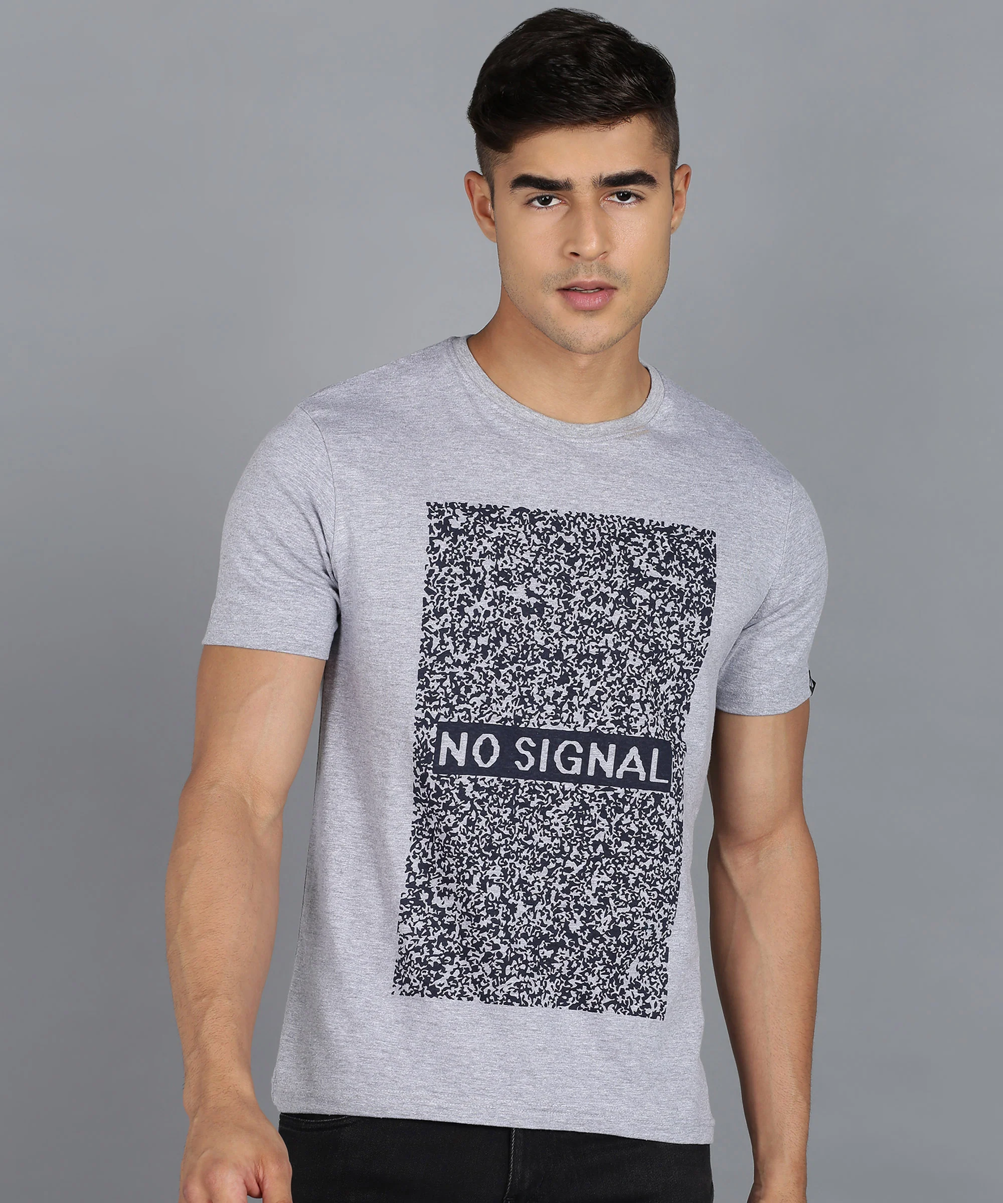 Urbano Fashion Grey Melange Men's Graphic Printed Round Neck Half Sleeve Slim Fit Cotton T-Shirt