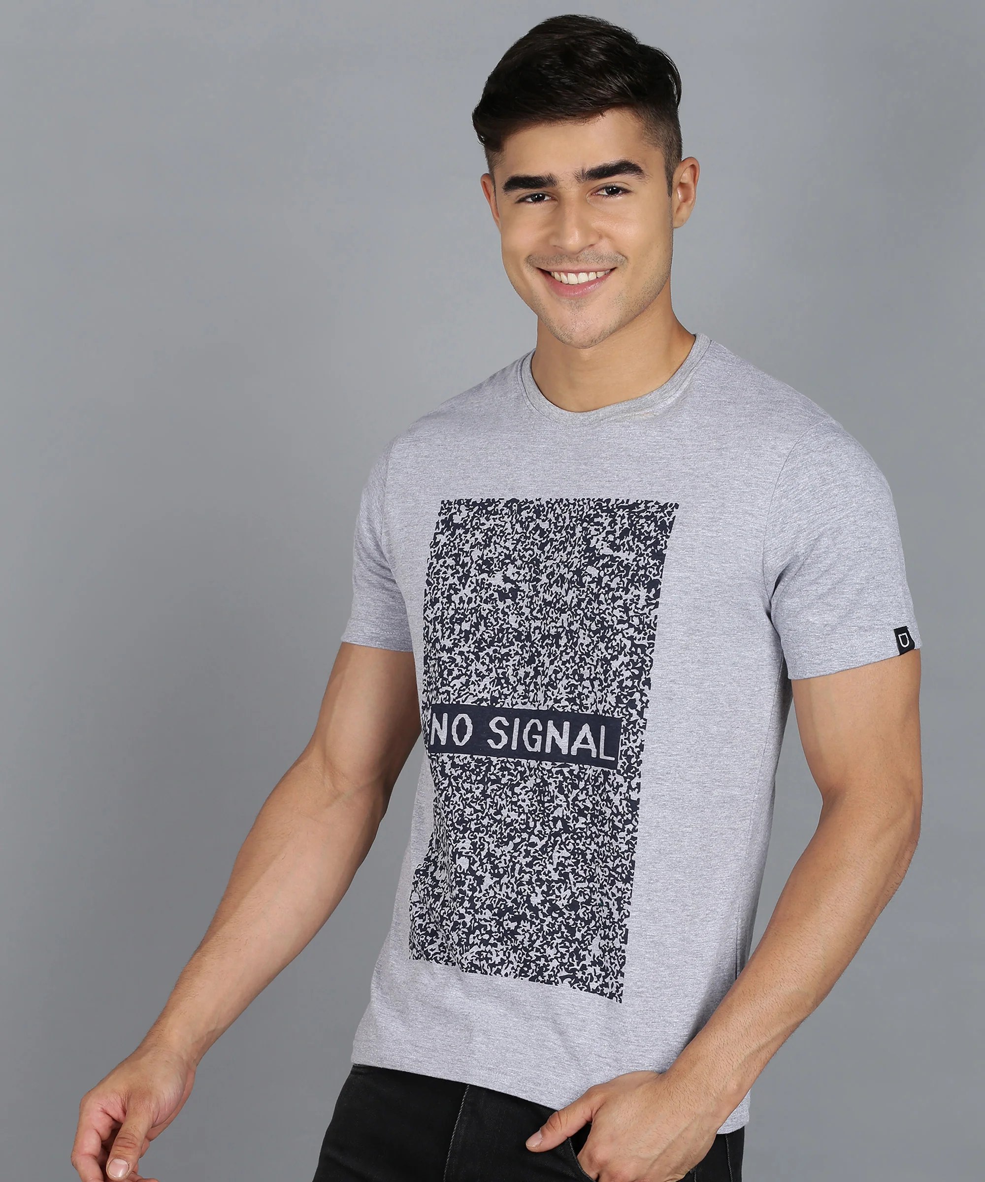 Urbano Fashion Grey Melange Men's Graphic Printed Round Neck Half Sleeve Slim Fit Cotton T-Shirt - Image 2