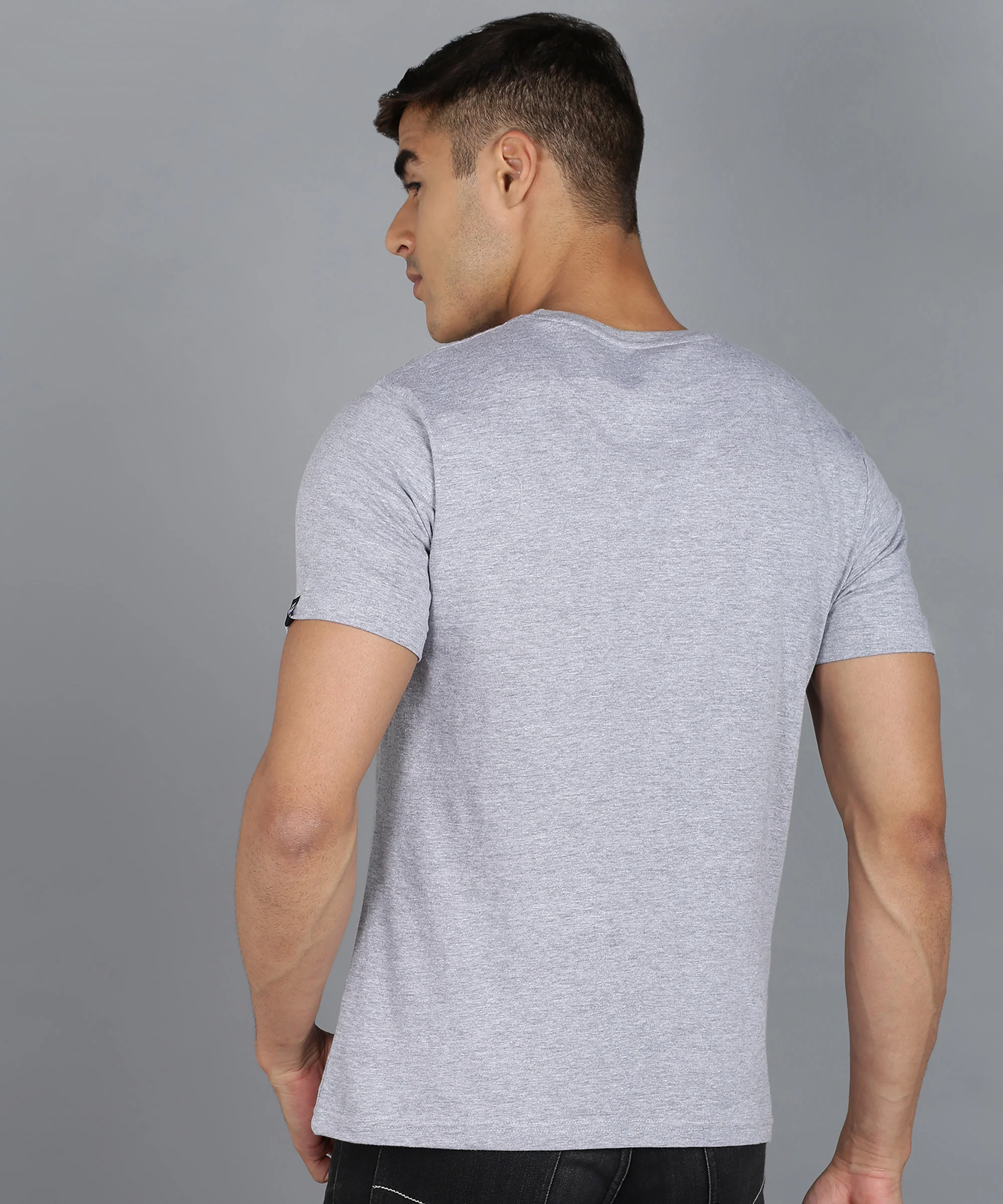 Urbano Fashion Grey Melange Men's Graphic Printed Round Neck Half Sleeve Slim Fit Cotton T-Shirt - Image 3