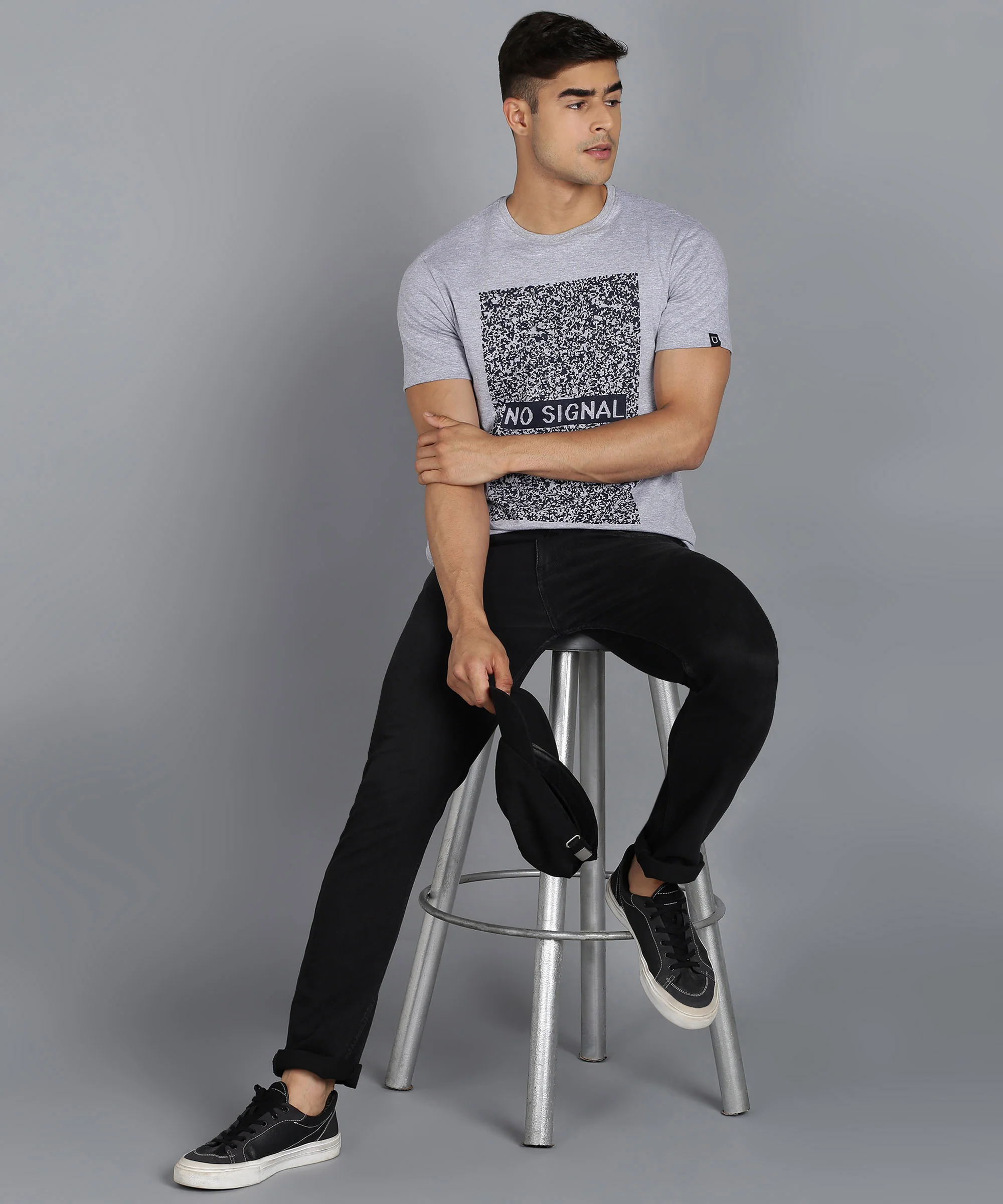 Urbano Fashion Grey Melange Men's Graphic Printed Round Neck Half Sleeve Slim Fit Cotton T-Shirt - Image 4
