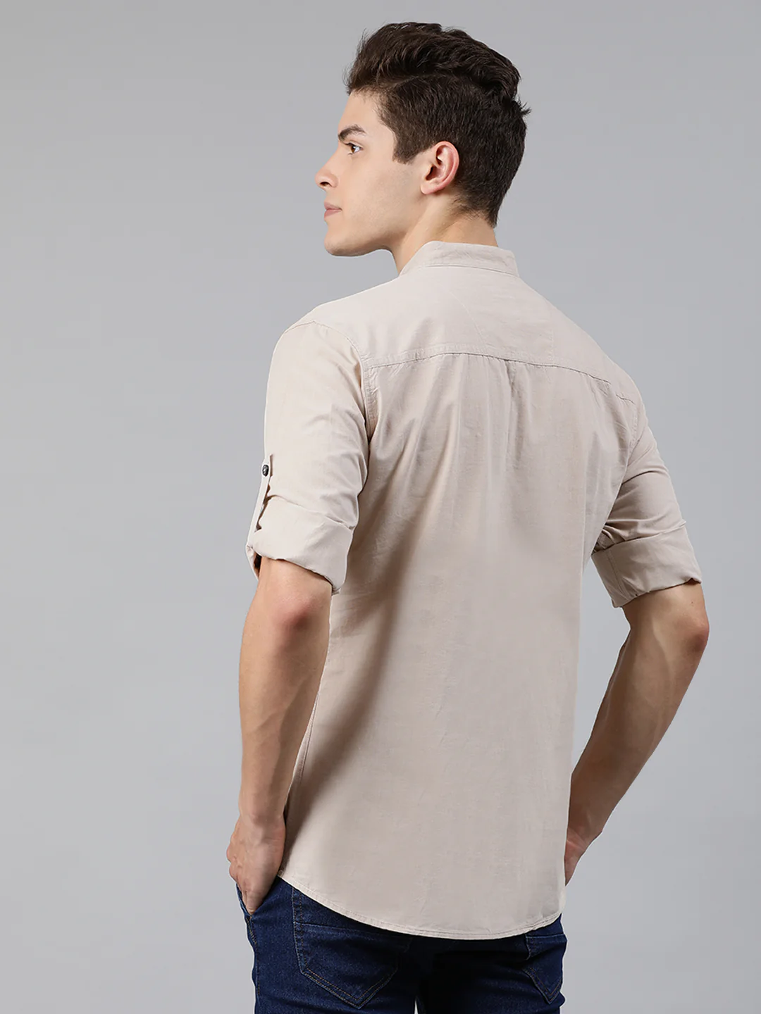 Men Beige Slim Fit Solid Casual Shirt - Image 3