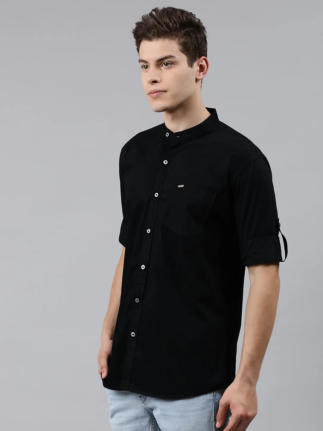 Men Black Slim Fit Solid Casual Shirt - Image 2
