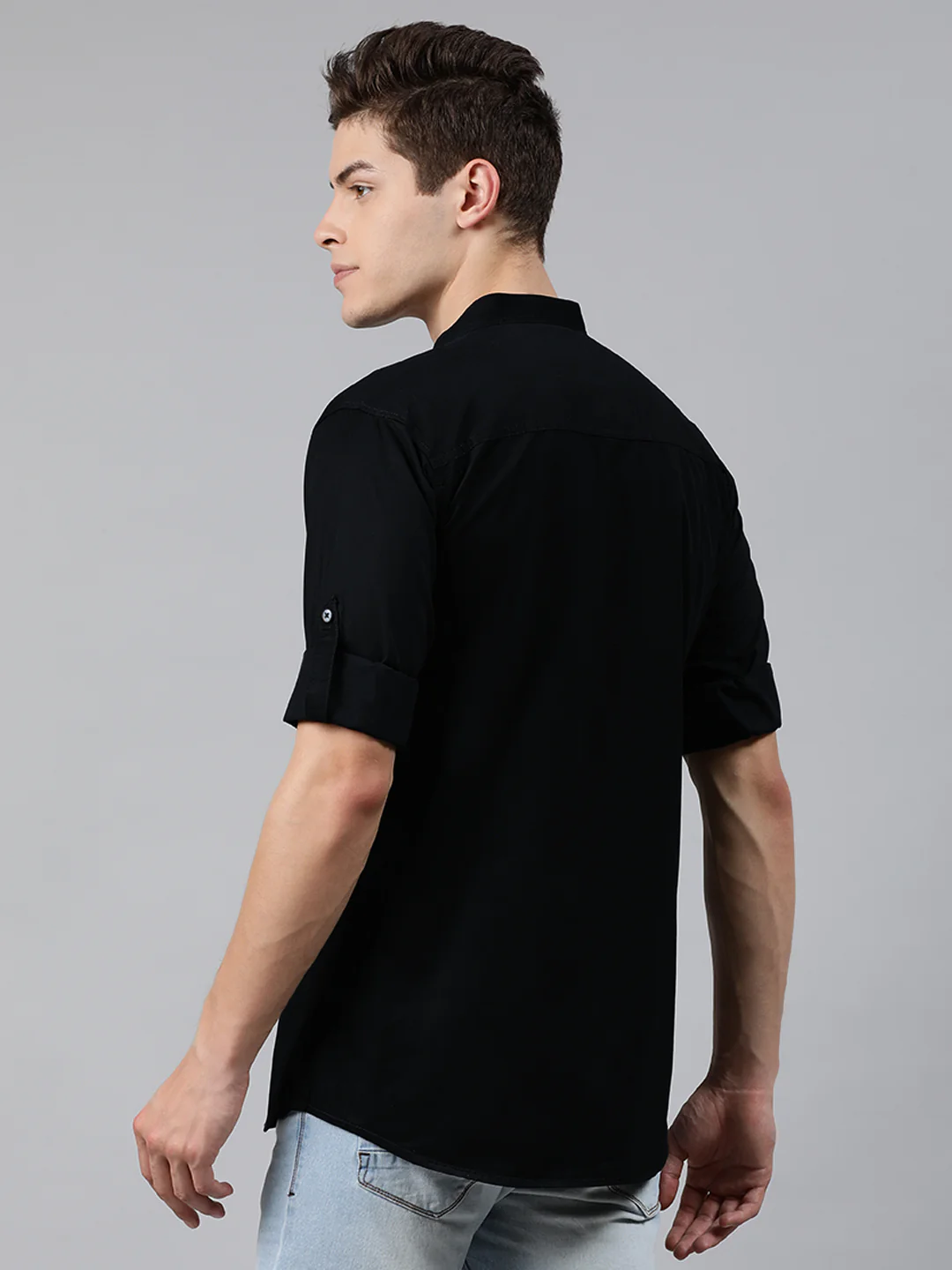 Men Black Slim Fit Solid Casual Shirt - Image 3