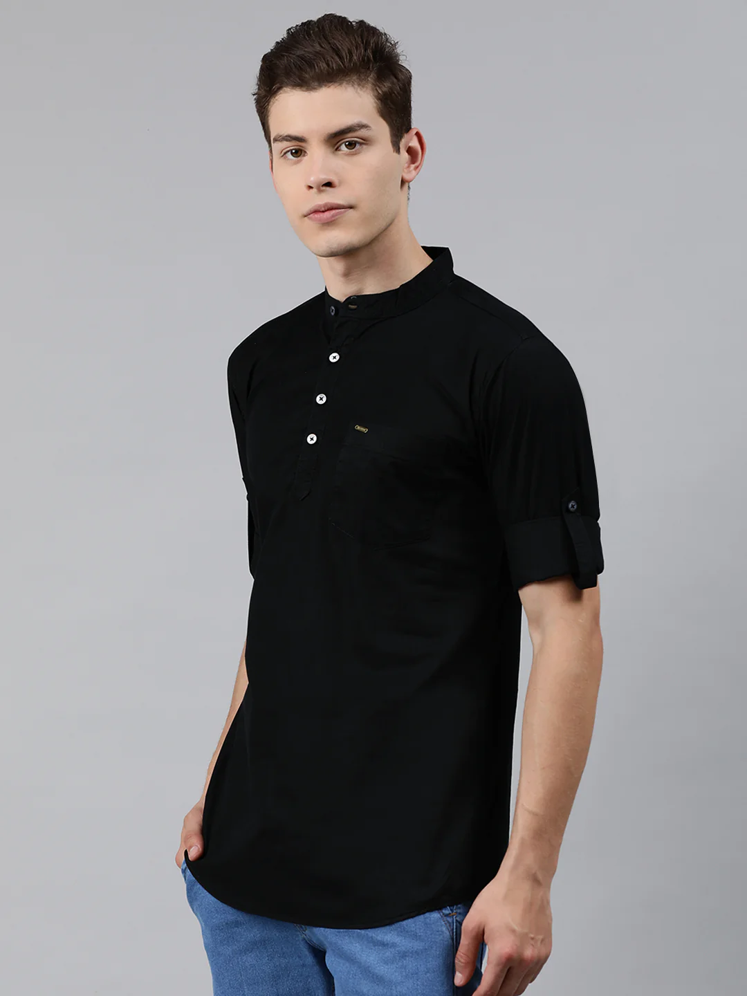 Men Black Slim Fit Solid Casual Shirt - Image 2