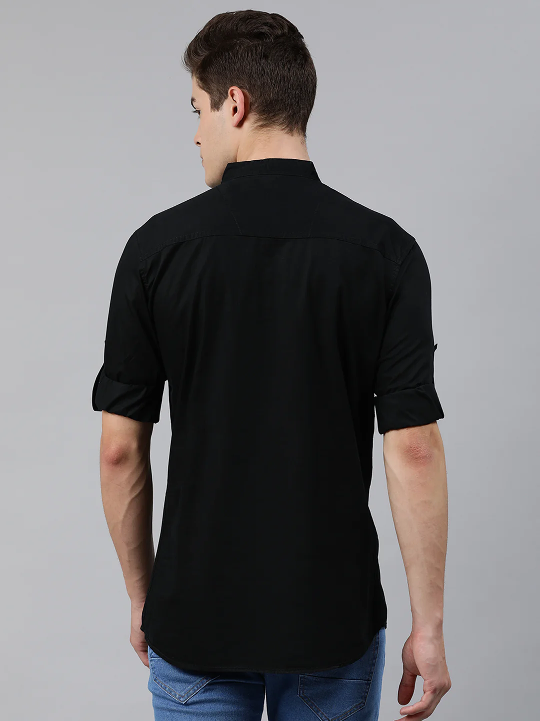 Men Black Slim Fit Solid Casual Shirt - Image 3