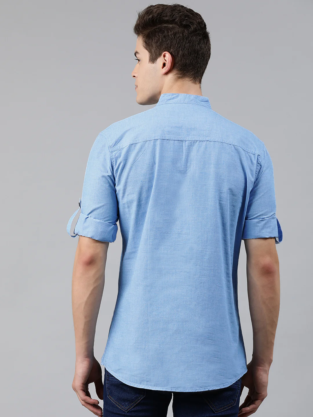 Men Blue Slim Fit Solid Casual Shirt - Image 3