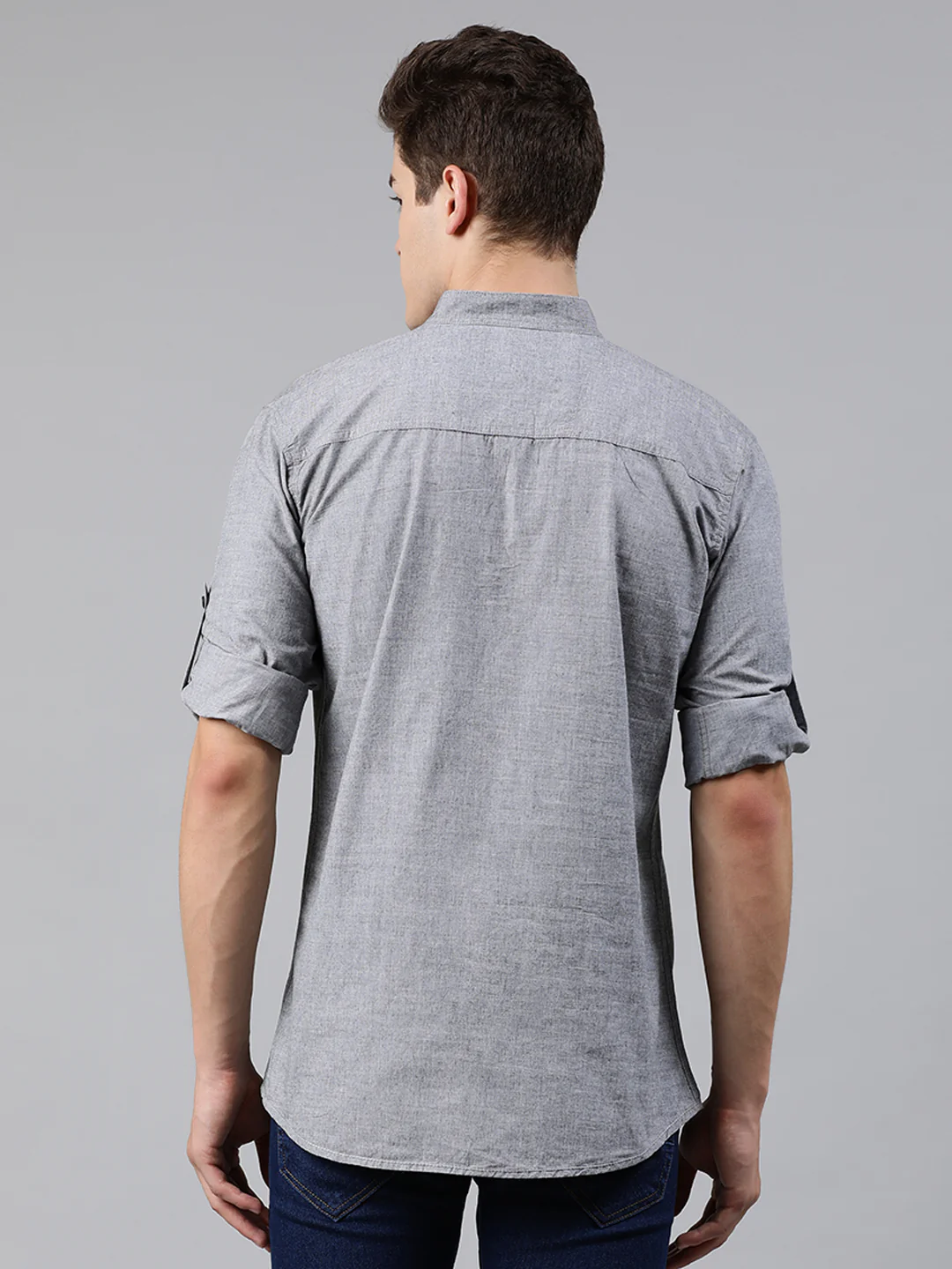 Men Grey Slim Fit Solid Casual Shirt - Image 3