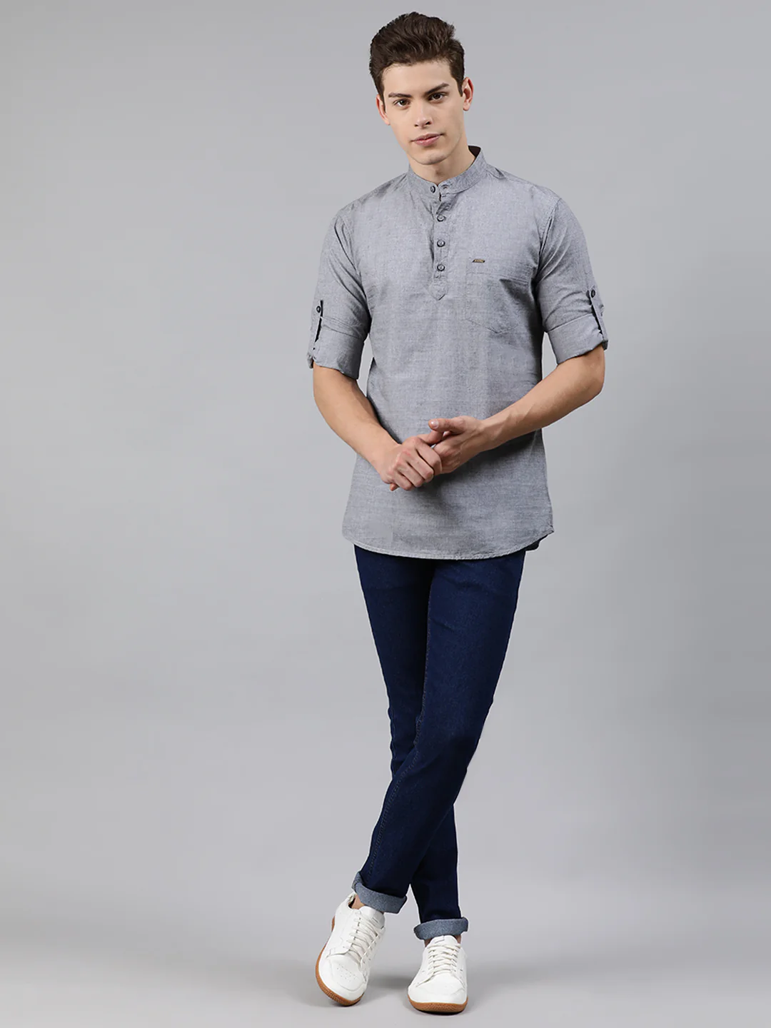 Men Grey Slim Fit Solid Casual Shirt - Image 4