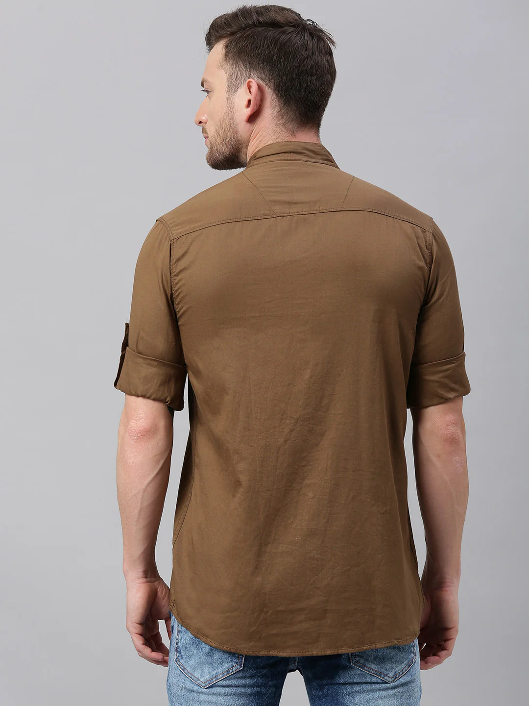 Men Olive Green Slim Fit Solid Casual Shirt - Image 3