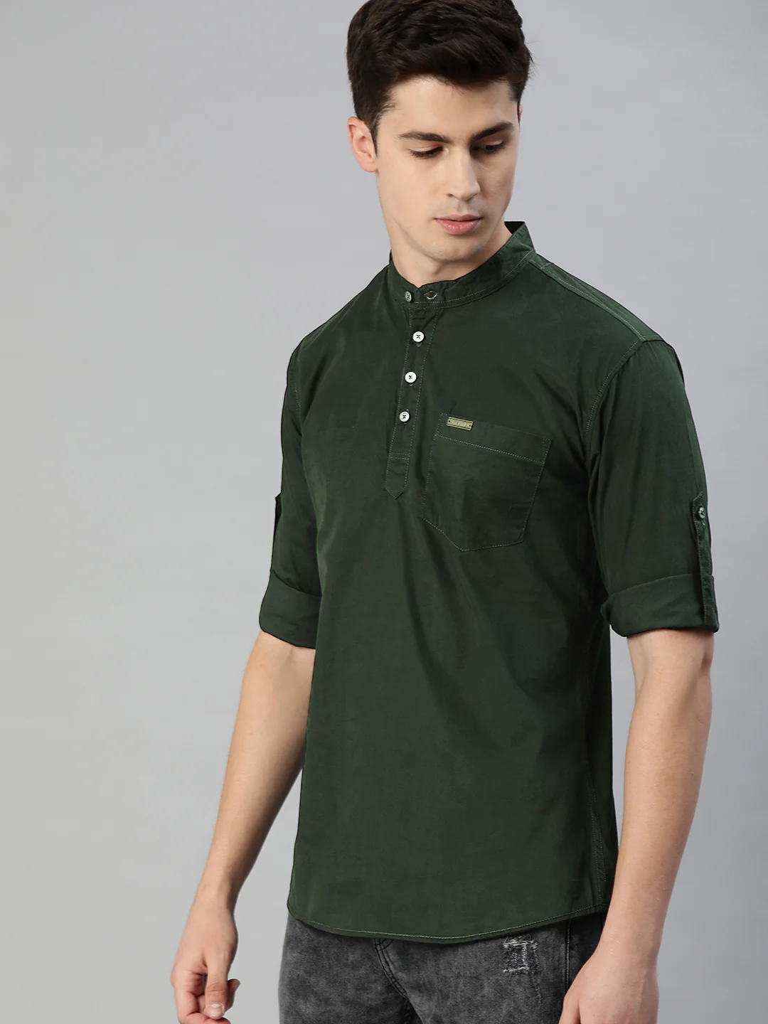 Men Olive Green Slim Fit Solid Casual Shirt - Image 2