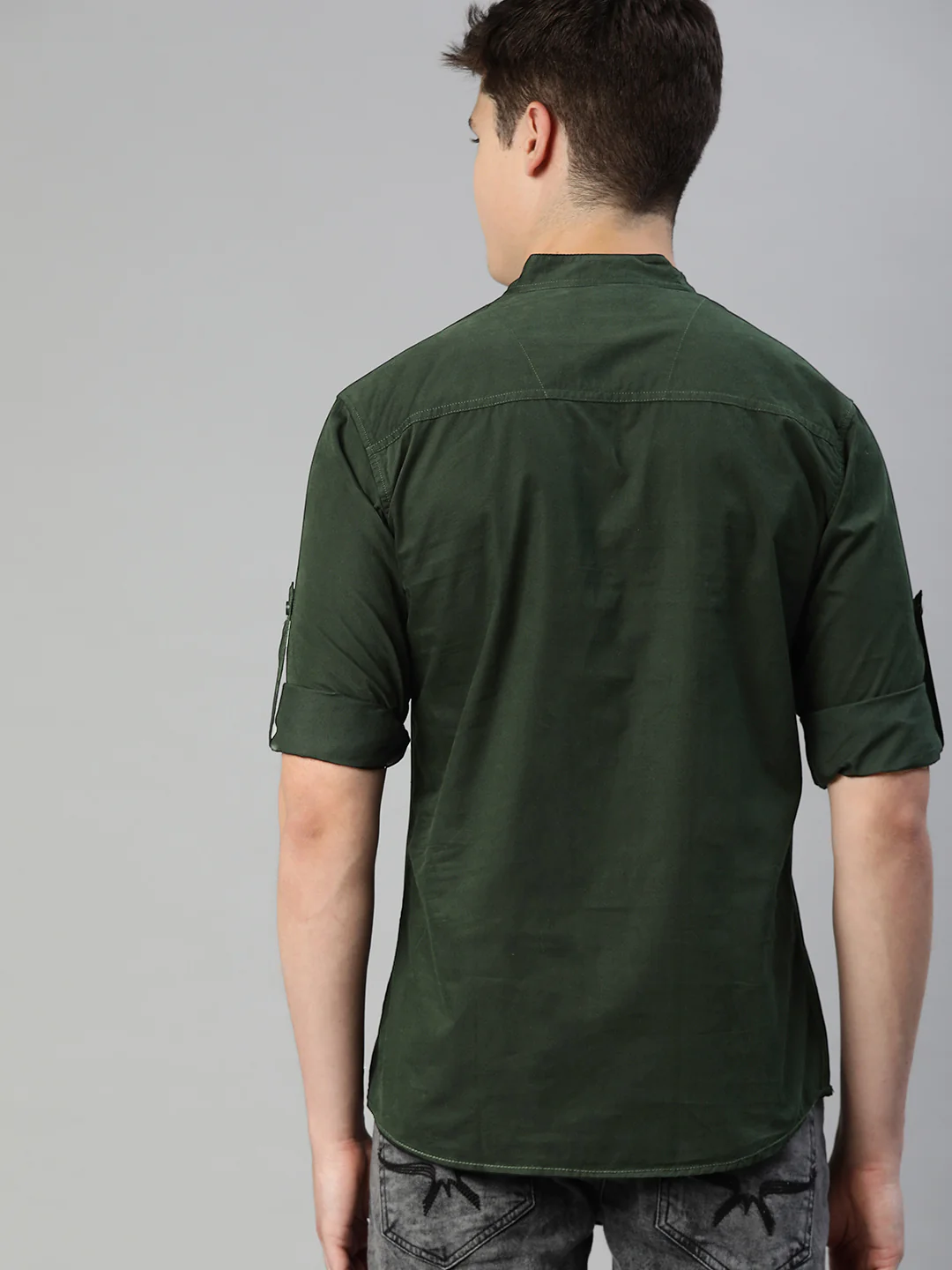 Men Olive Green Slim Fit Solid Casual Shirt - Image 3