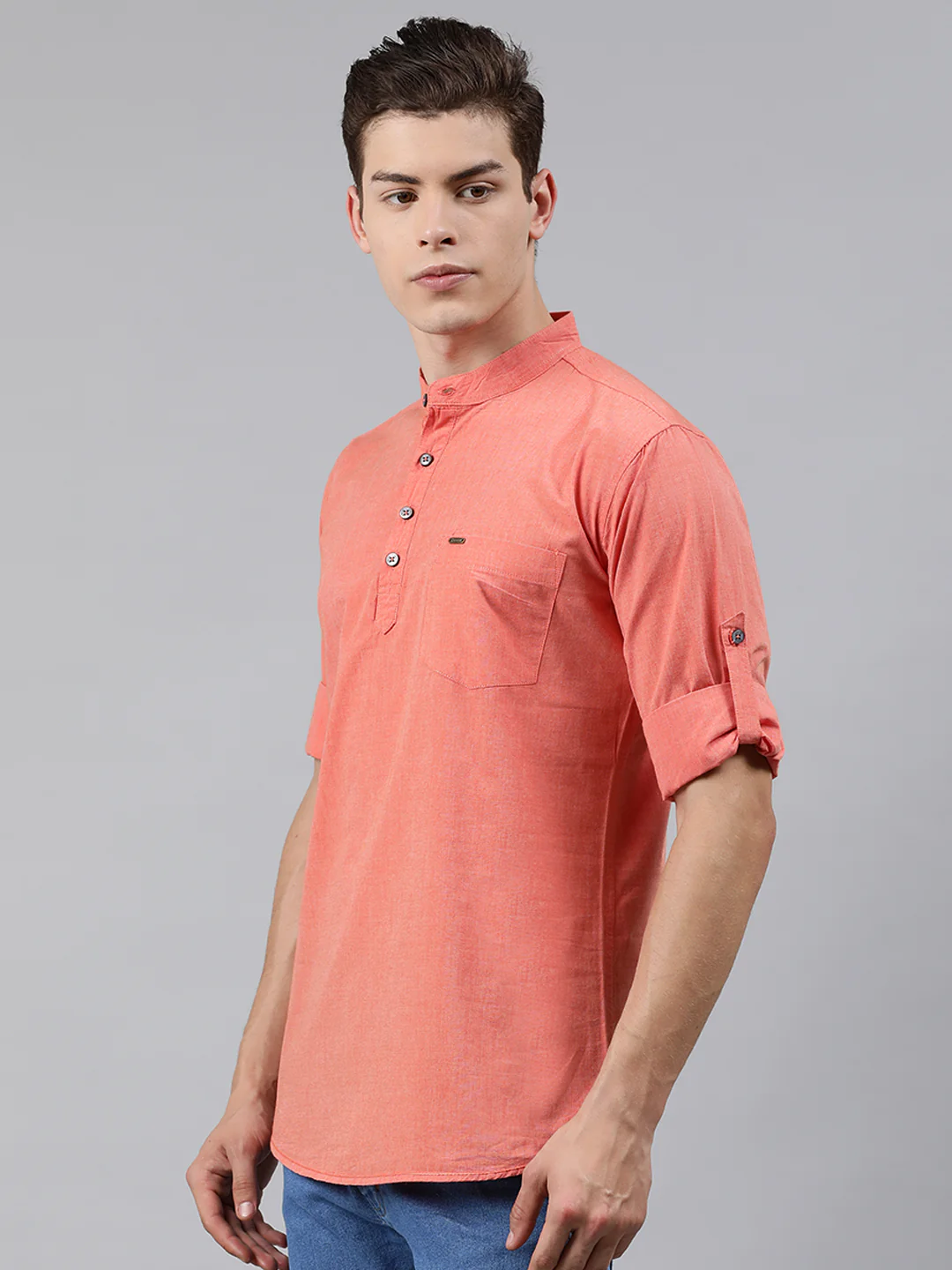 Men Orange Slim Fit Solid Casual Shirt - Image 2