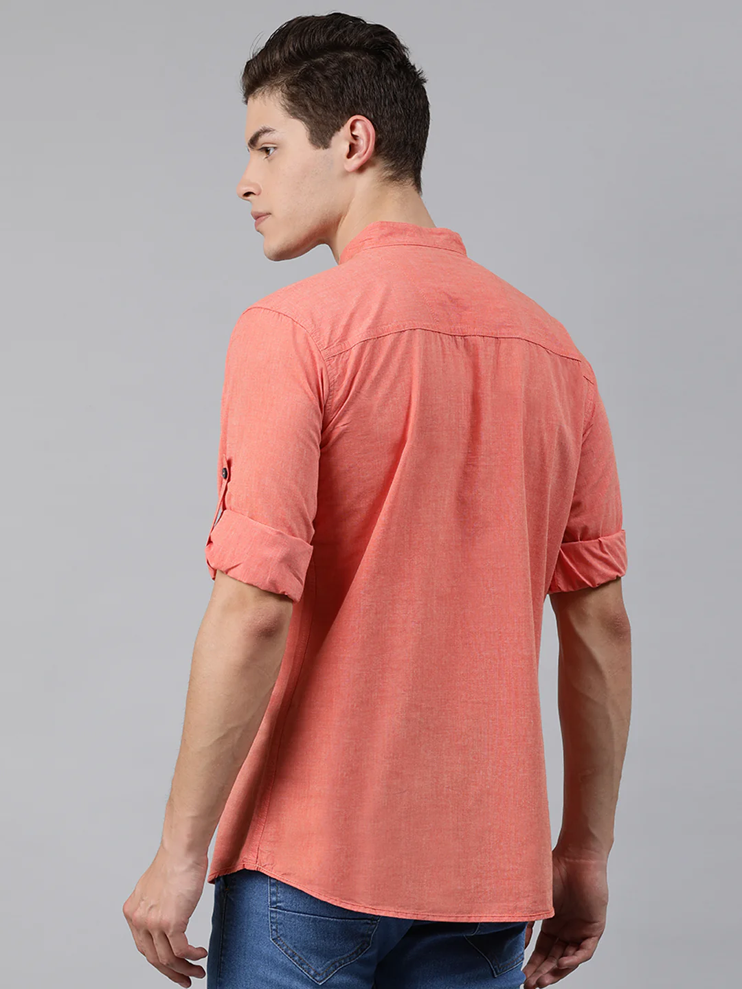 Men Orange Slim Fit Solid Casual Shirt - Image 3