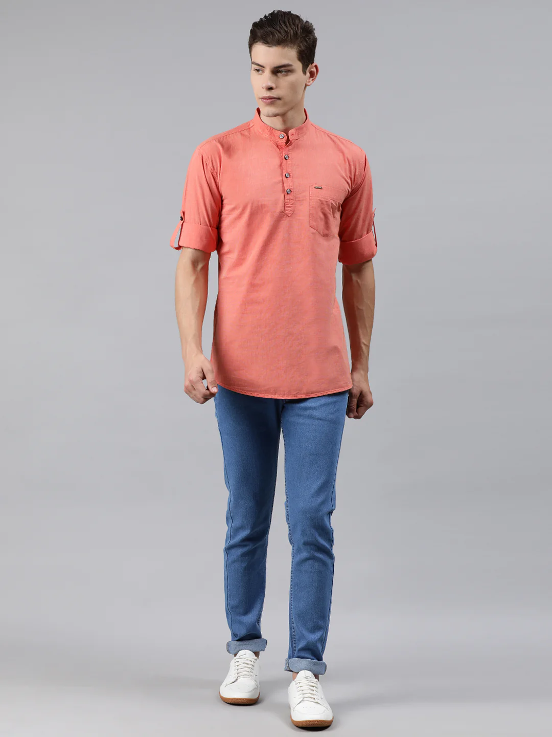 Men Orange Slim Fit Solid Casual Shirt - Image 4