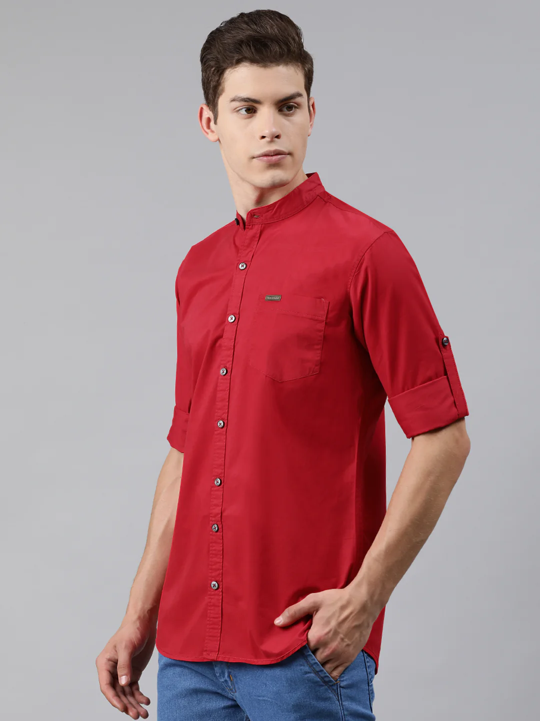 Men Red Slim Fit Solid Casual Shirt - Image 2