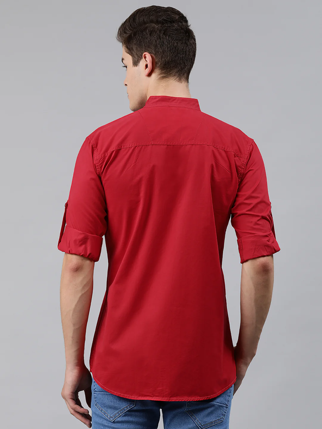 Men Red Slim Fit Solid Casual Shirt - Image 3