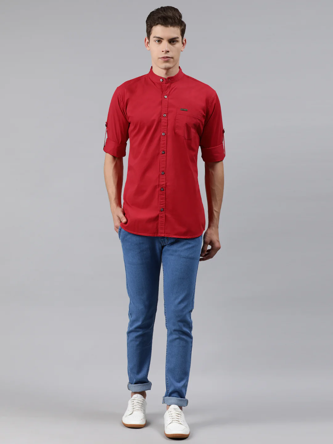 Men Red Slim Fit Solid Casual Shirt - Image 4