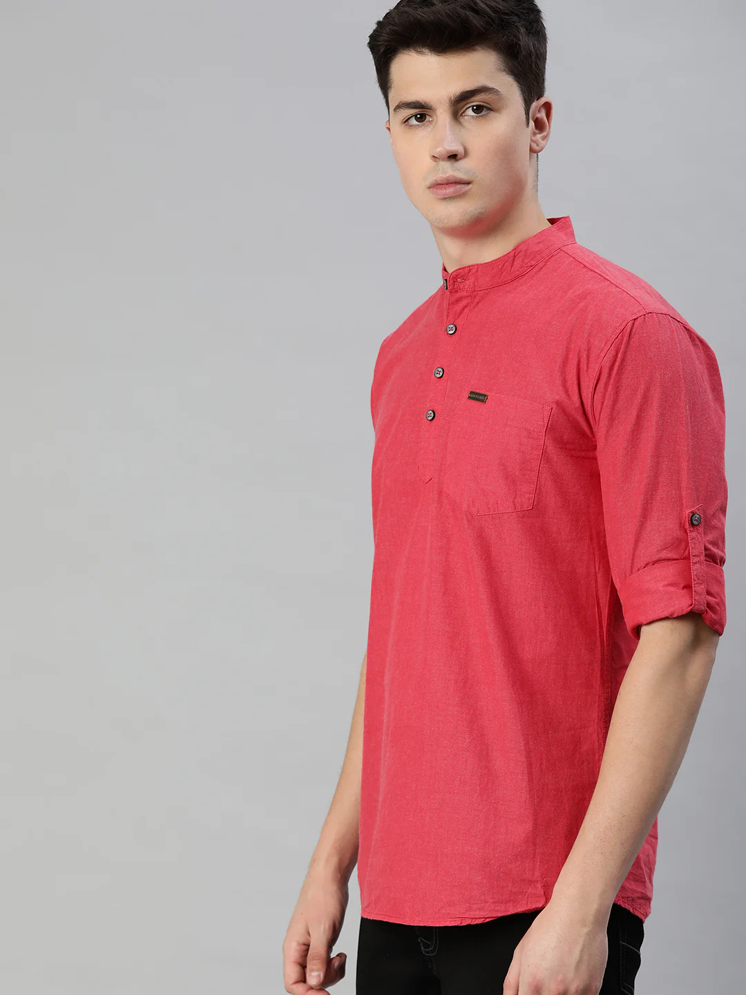 Men Red Slim Fit Solid Casual Shirt - Image 2