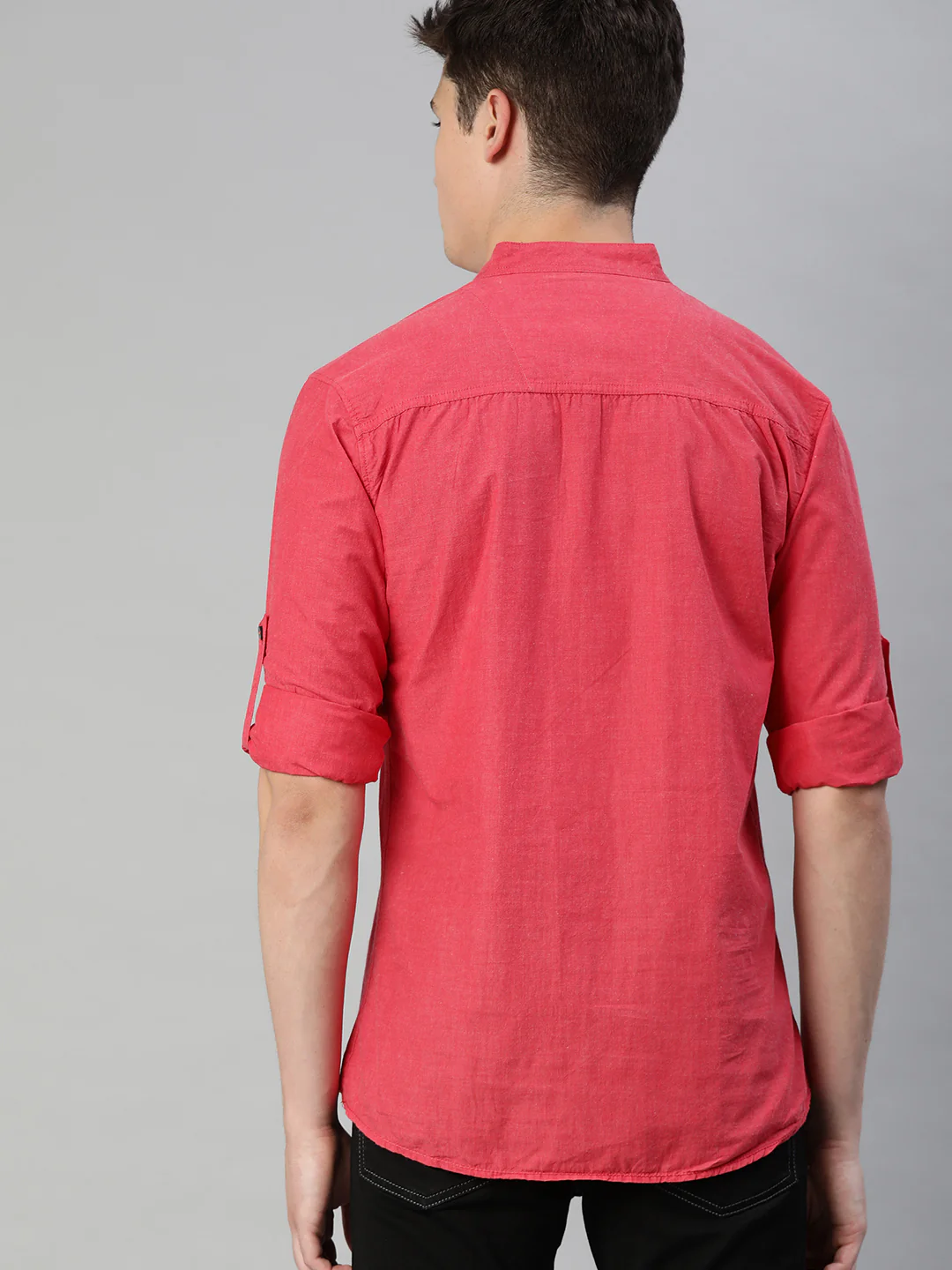 Men Red Slim Fit Solid Casual Shirt - Image 3