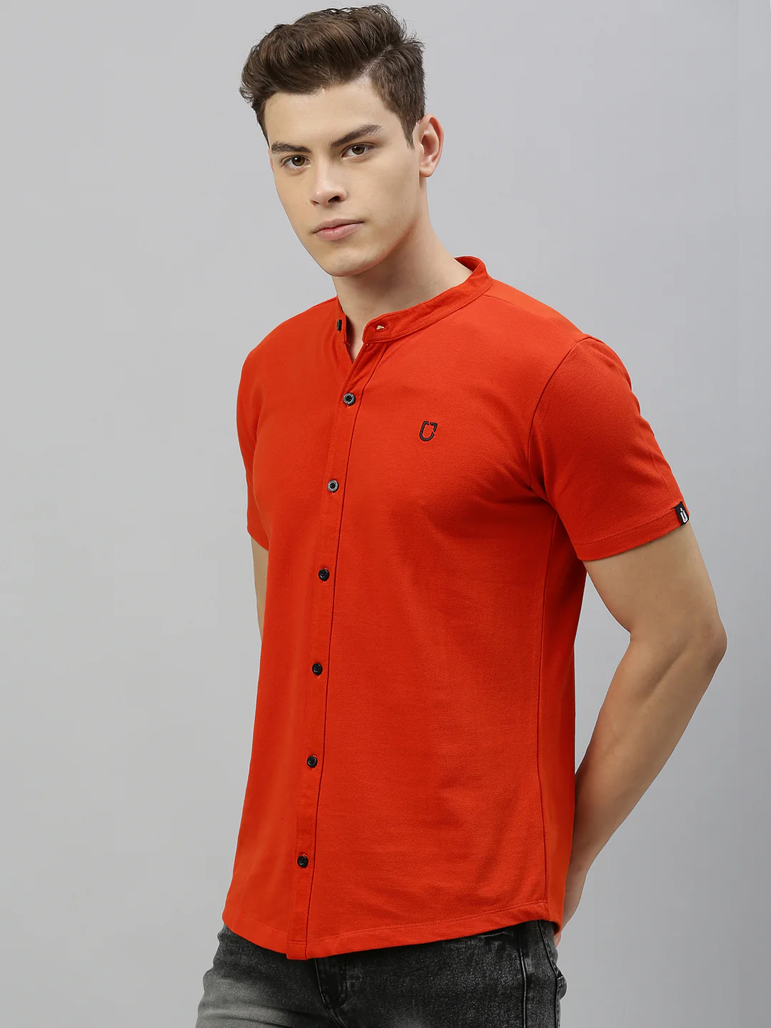 Men Rust Orange Slim Fit Solid Casual Shirt - Image 2