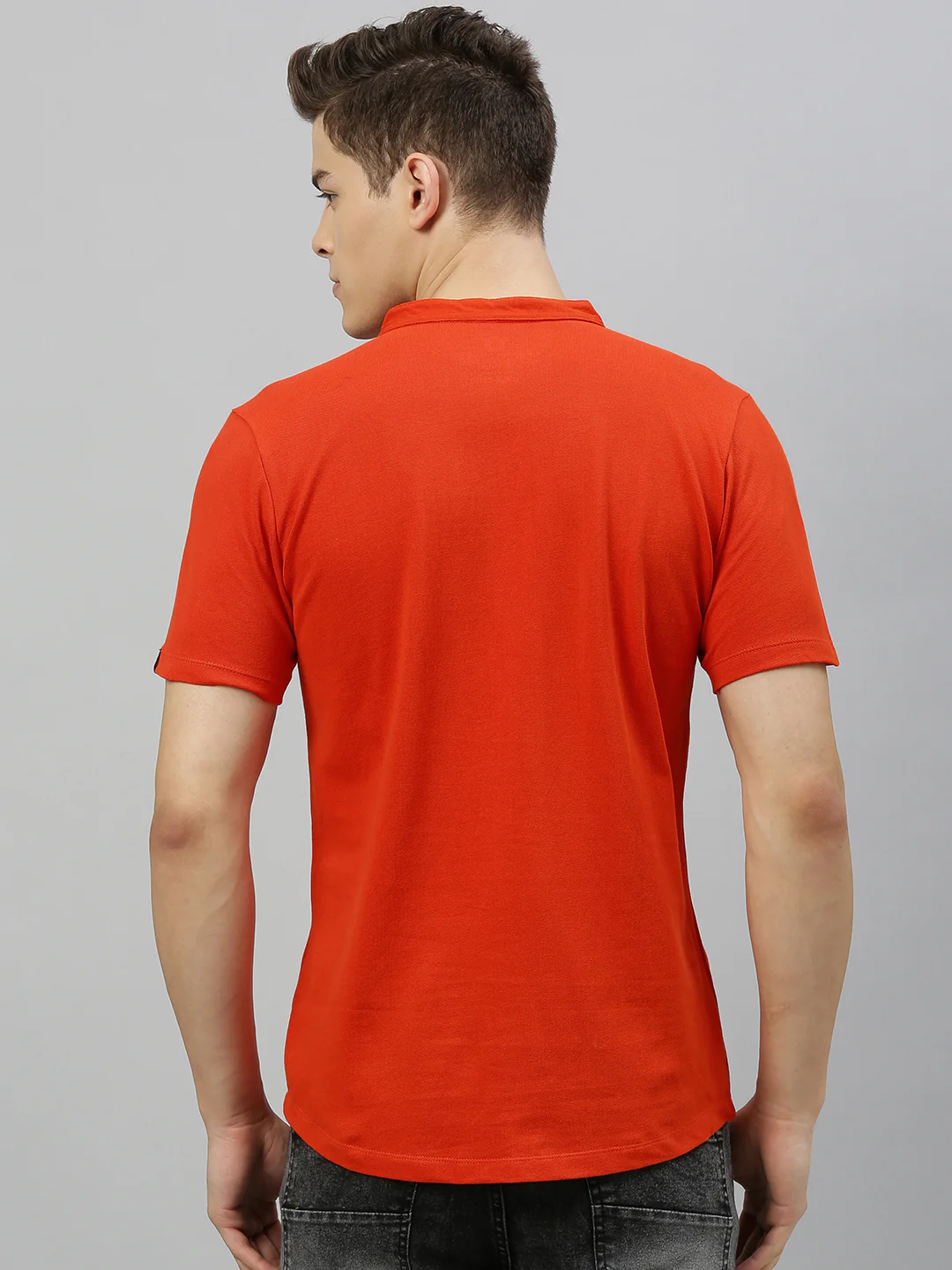 Men Rust Orange Slim Fit Solid Casual Shirt - Image 3