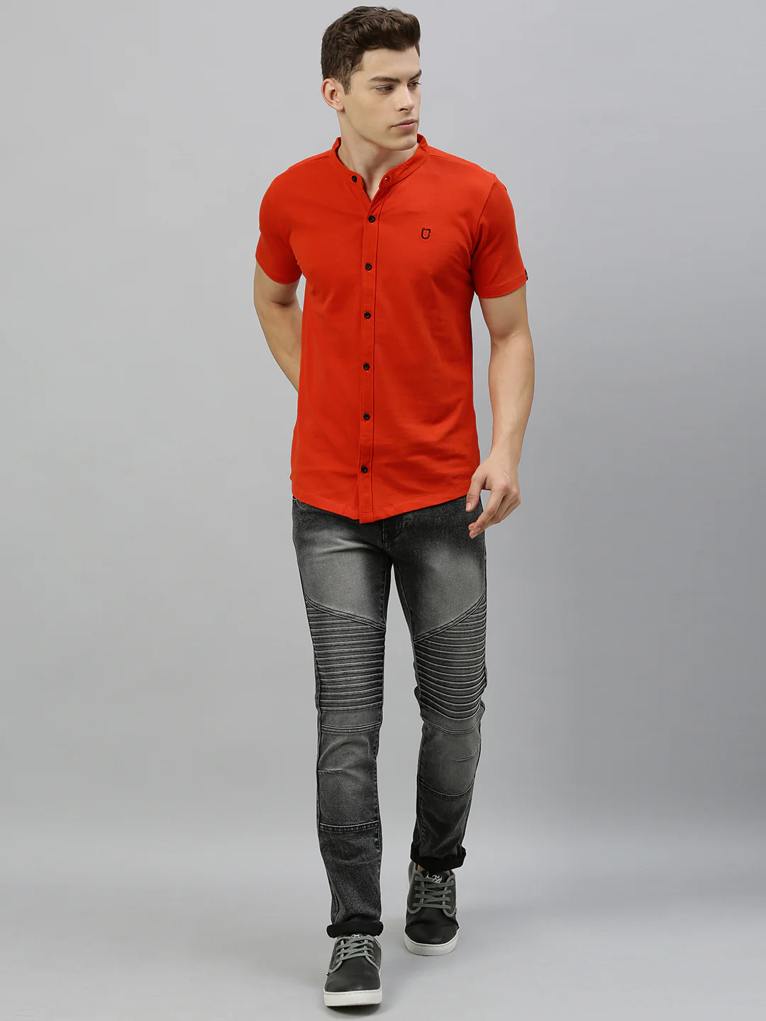 Men Rust Orange Slim Fit Solid Casual Shirt - Image 4