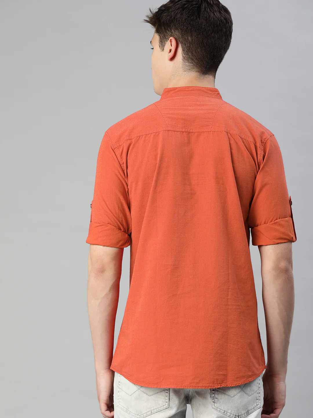 Men Rust Orange Slim Fit Solid Casual Shirt - Image 3