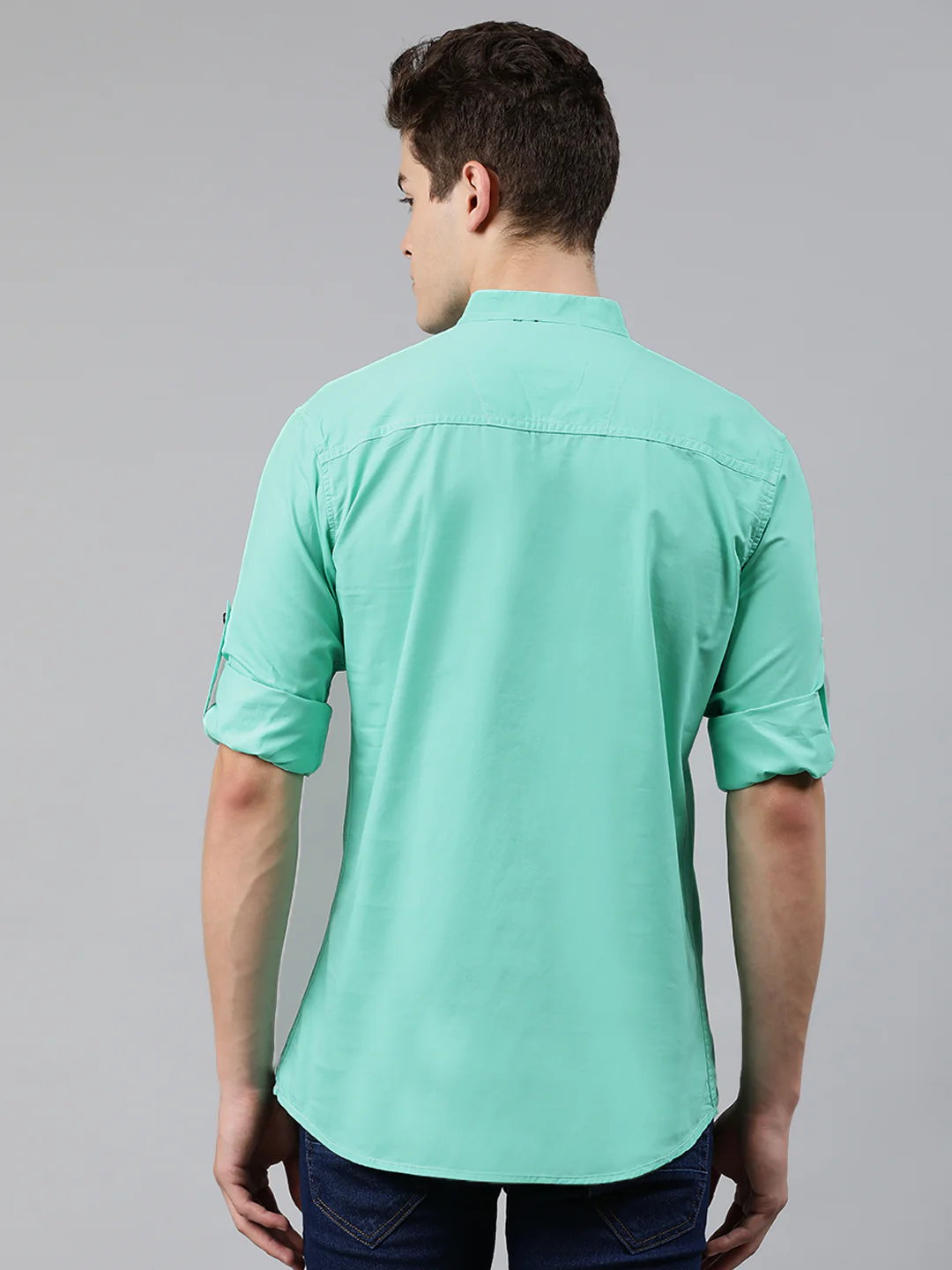 Men Sea Green Slim Fit Solid Casual Shirt - Image 3