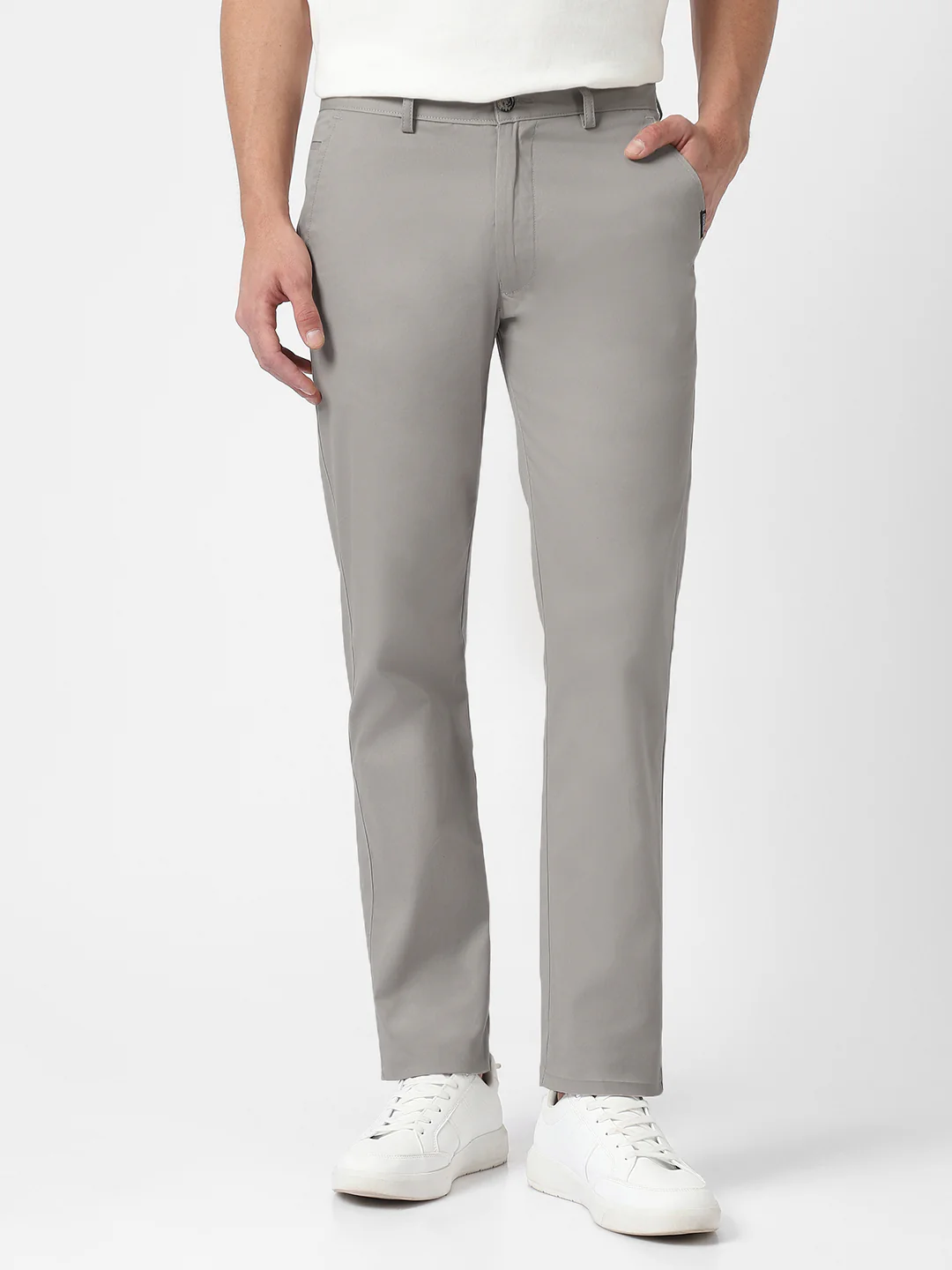 Men's Grey Cotton Slim Fit Casual Chinos Trousers - Image 2