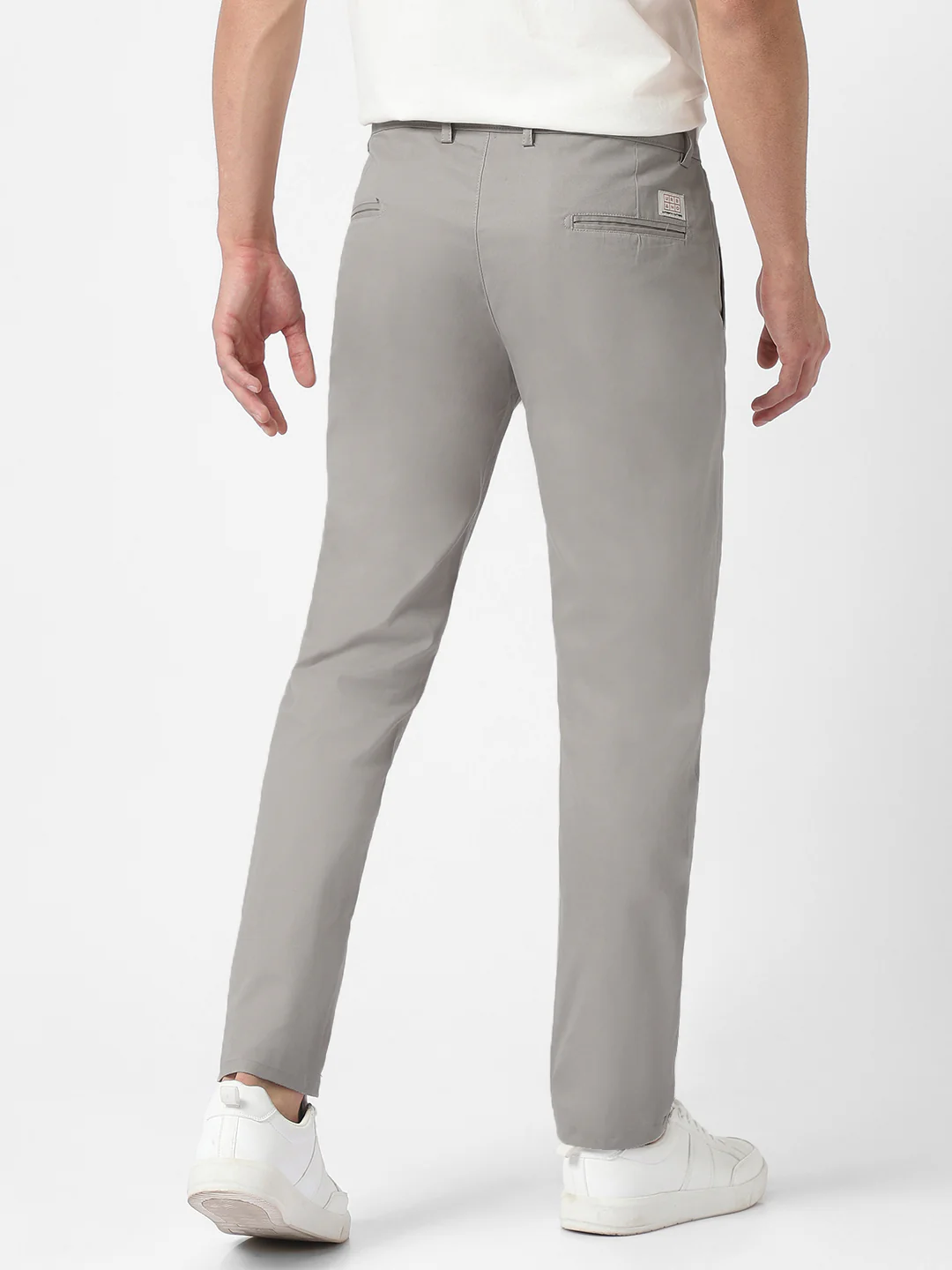 Men's Grey Cotton Slim Fit Casual Chinos Trousers - Image 4