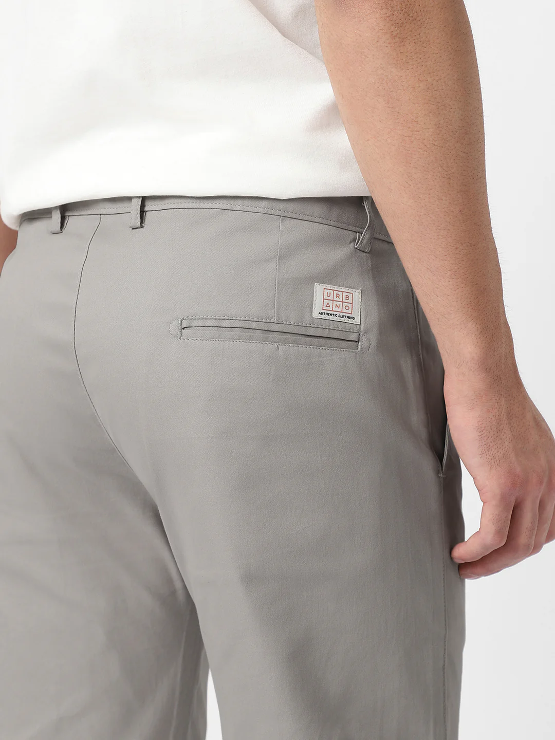 Men's Grey Cotton Slim Fit Casual Chinos Trousers - Image 6