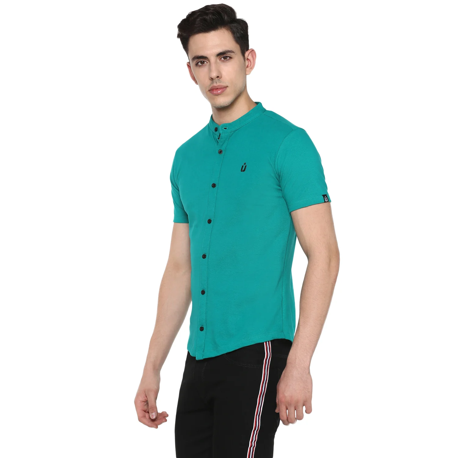Men Teal Green Slim Fit Solid Casual Shirt - Image 2
