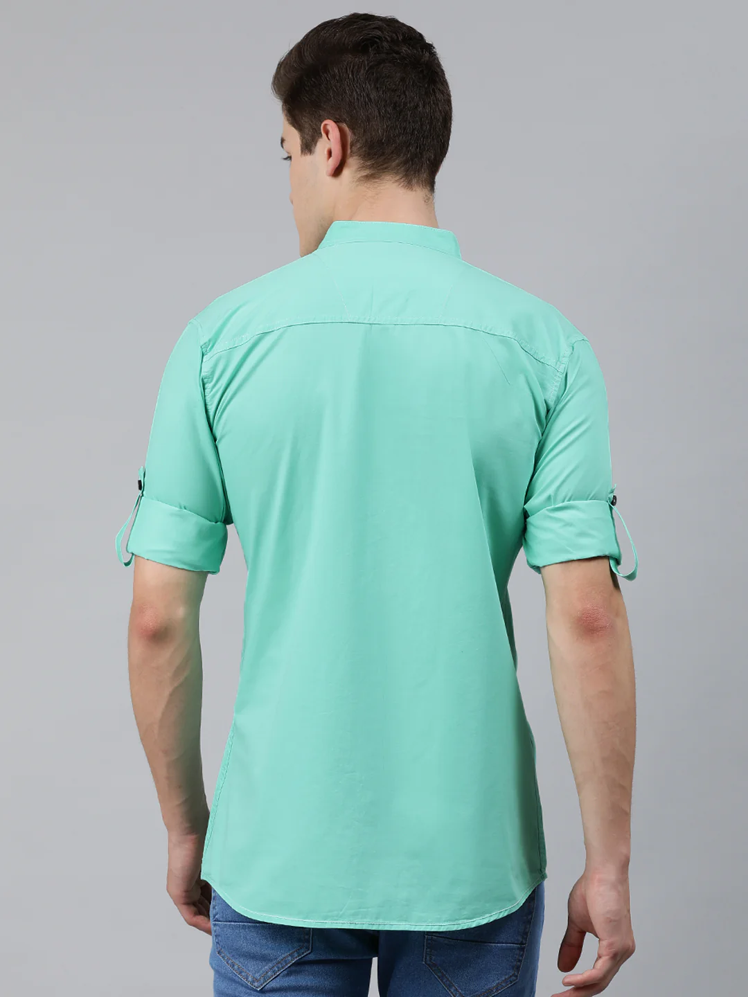 Men Turquoise Blue Slim Fit Solid Casual Shirt - Image 3
