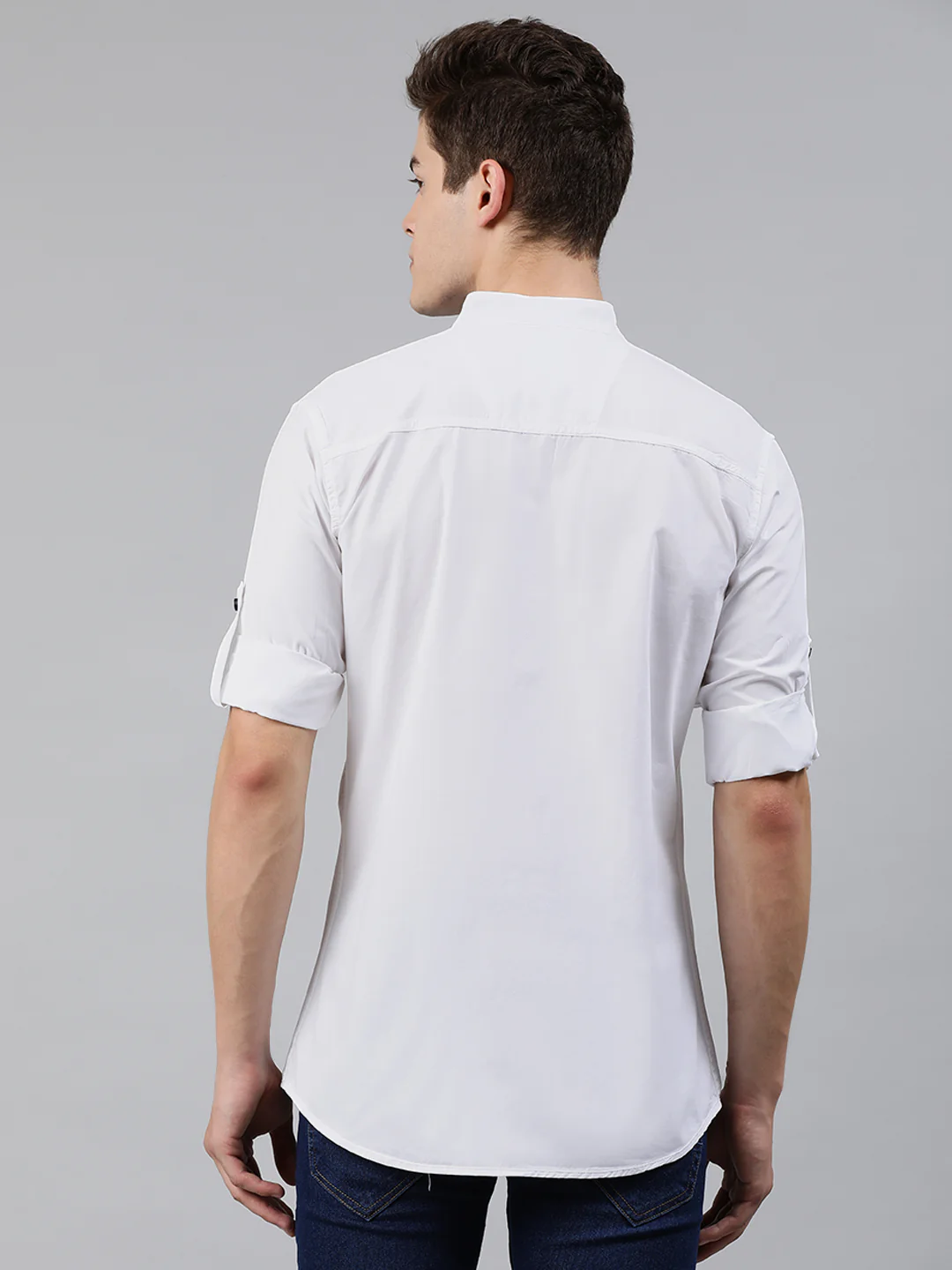 Men White Slim Fit Solid Casual Shirt - Image 3