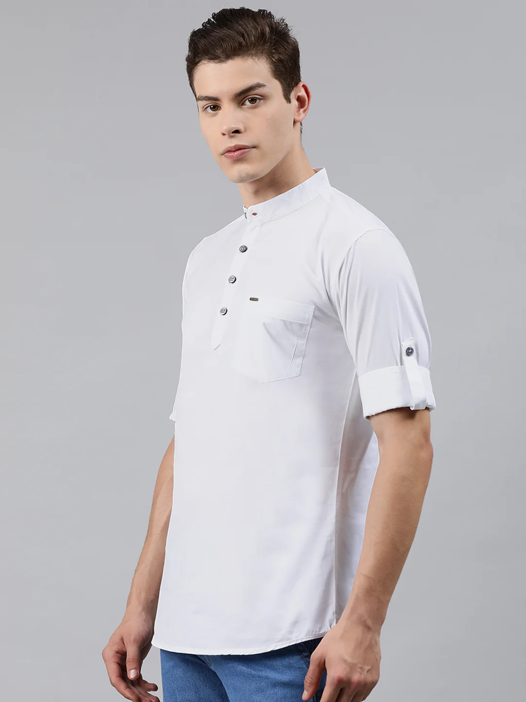 Men White Slim Fit Solid Casual Shirt - Image 2