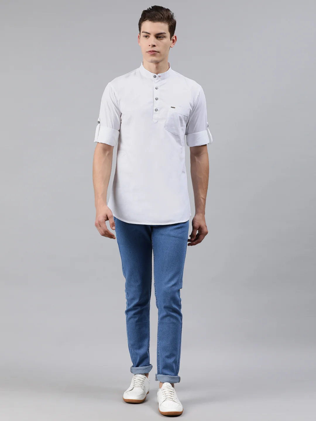 Men White Slim Fit Solid Casual Shirt - Image 4