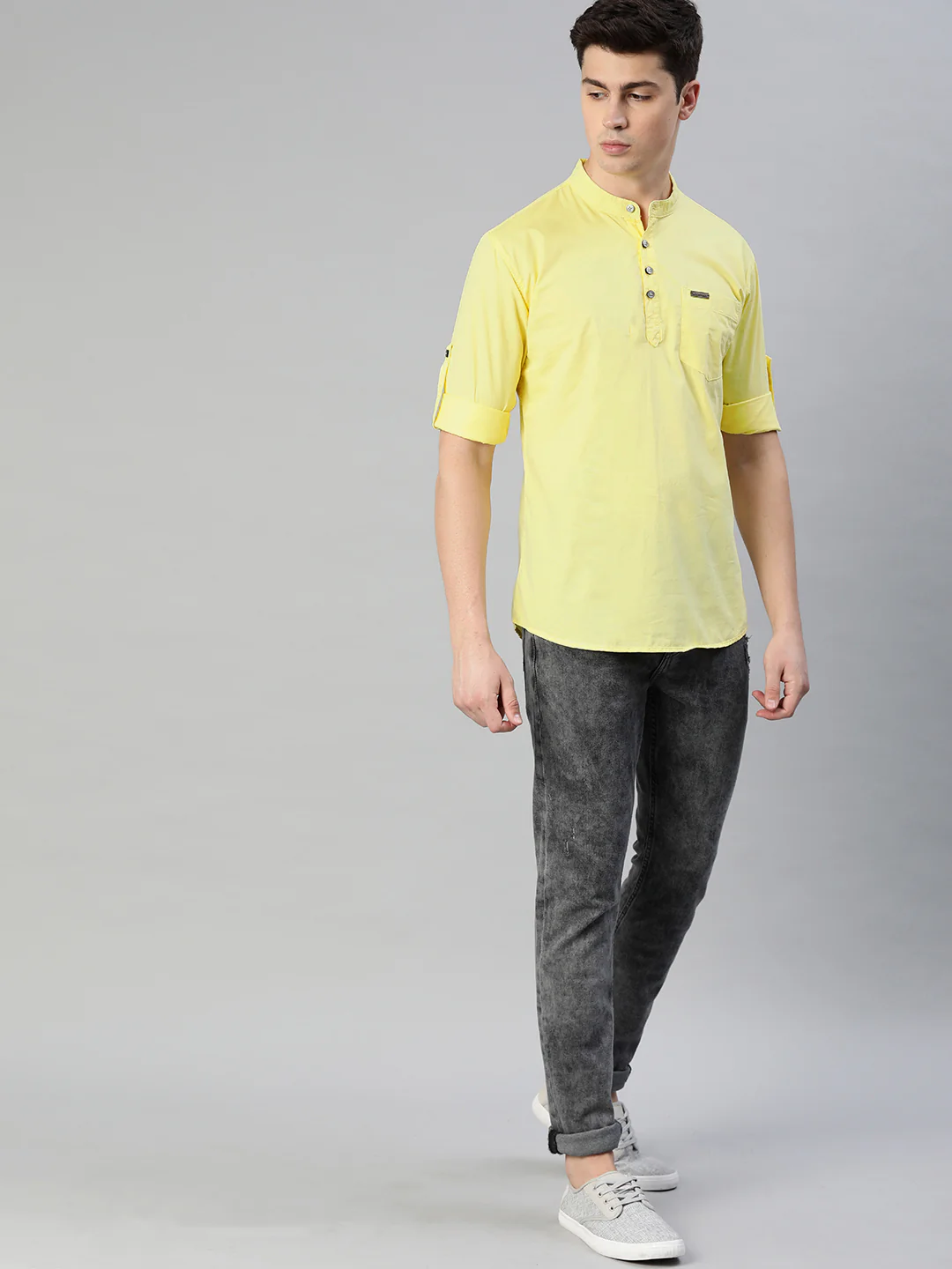 Men Yellow Slim Fit Solid Casual Shirt - Image 4