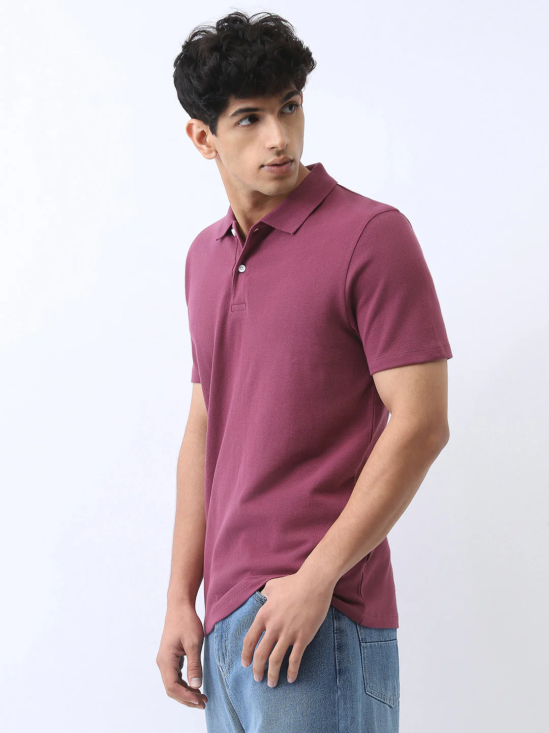 Men's Acai Berry Solid Regular Fit Half Sleeve Cotton Polo T-Shirt - Image 2